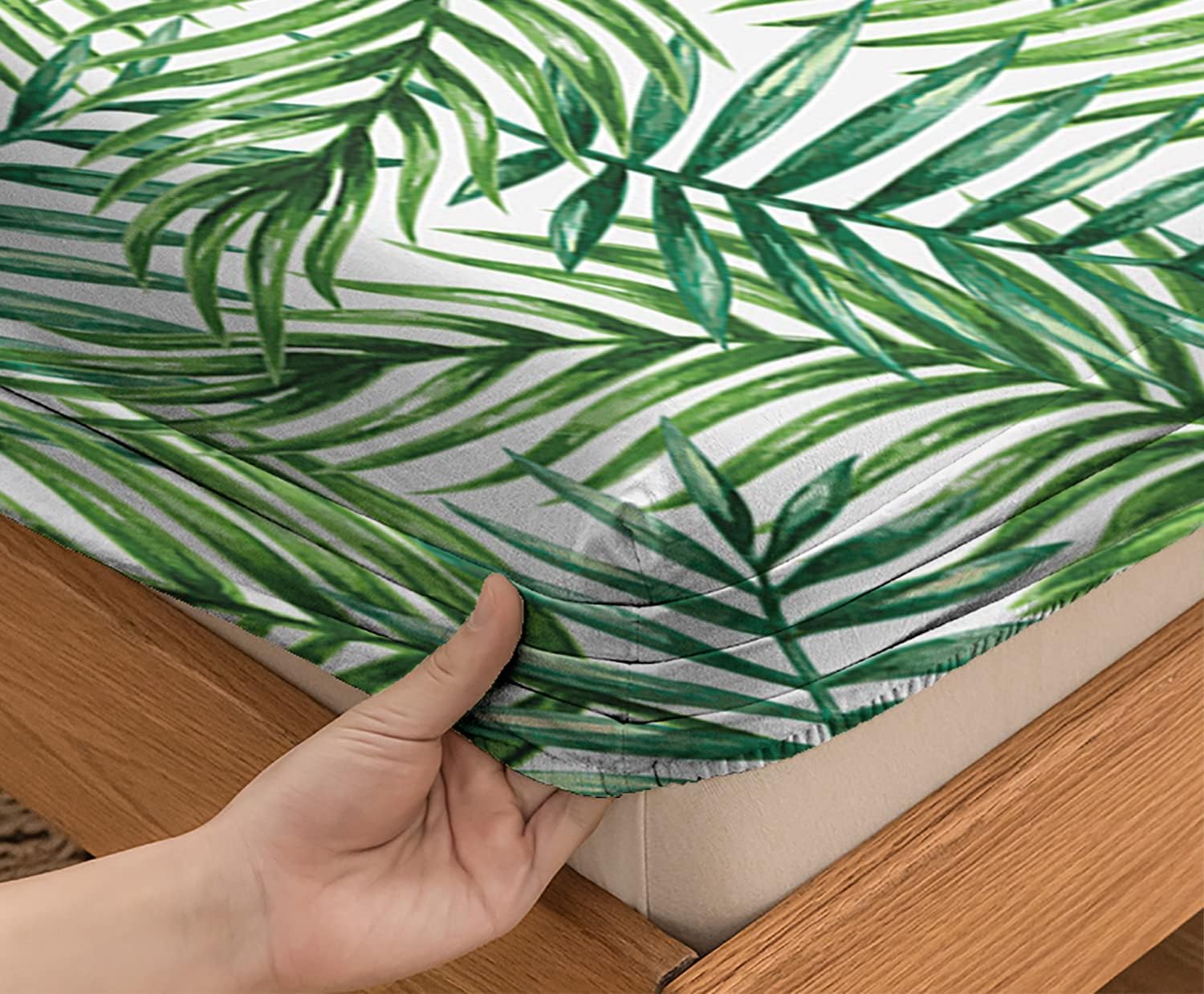 Juego de sábanas bajeras tamaño matrimonial, diseño botánico de palmeras salvajes, juego de ropa de cama de 3 piezas con estampado decorativo,