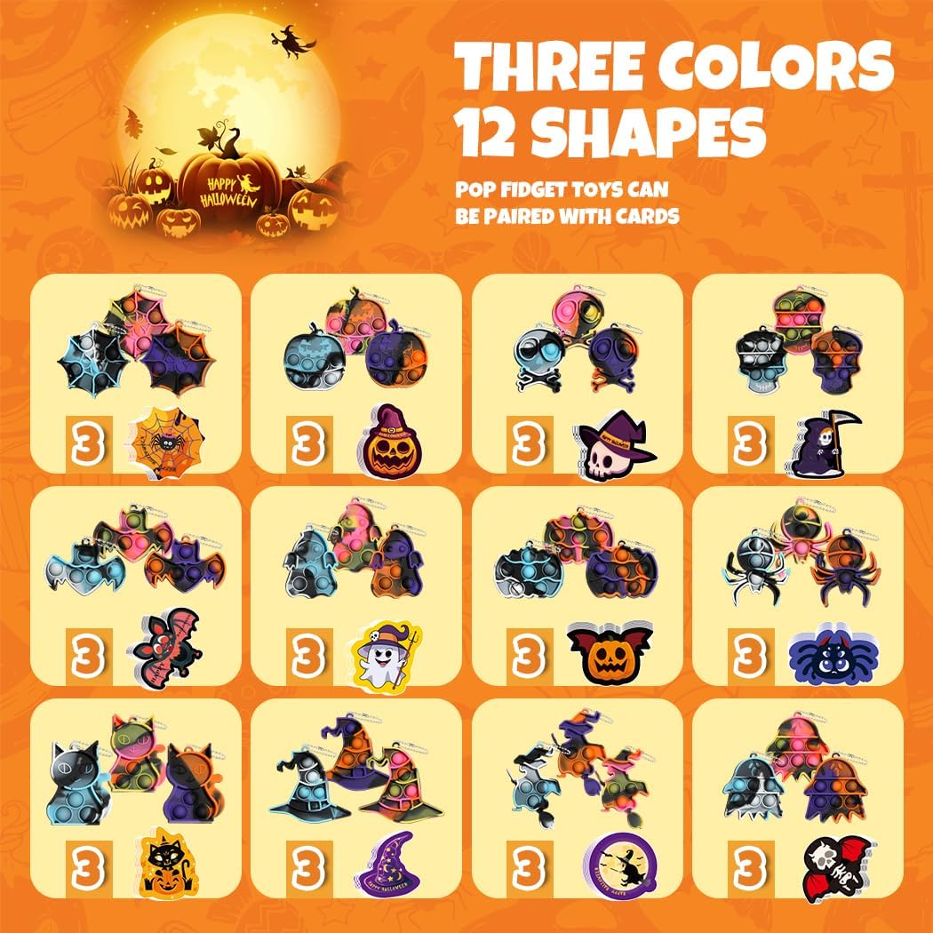 36 piezas de mini llavero de Halloween Pop Fidget a granel, recuerdos de fiesta de Halloween para niños, juguetes de Halloween a granel con 36
