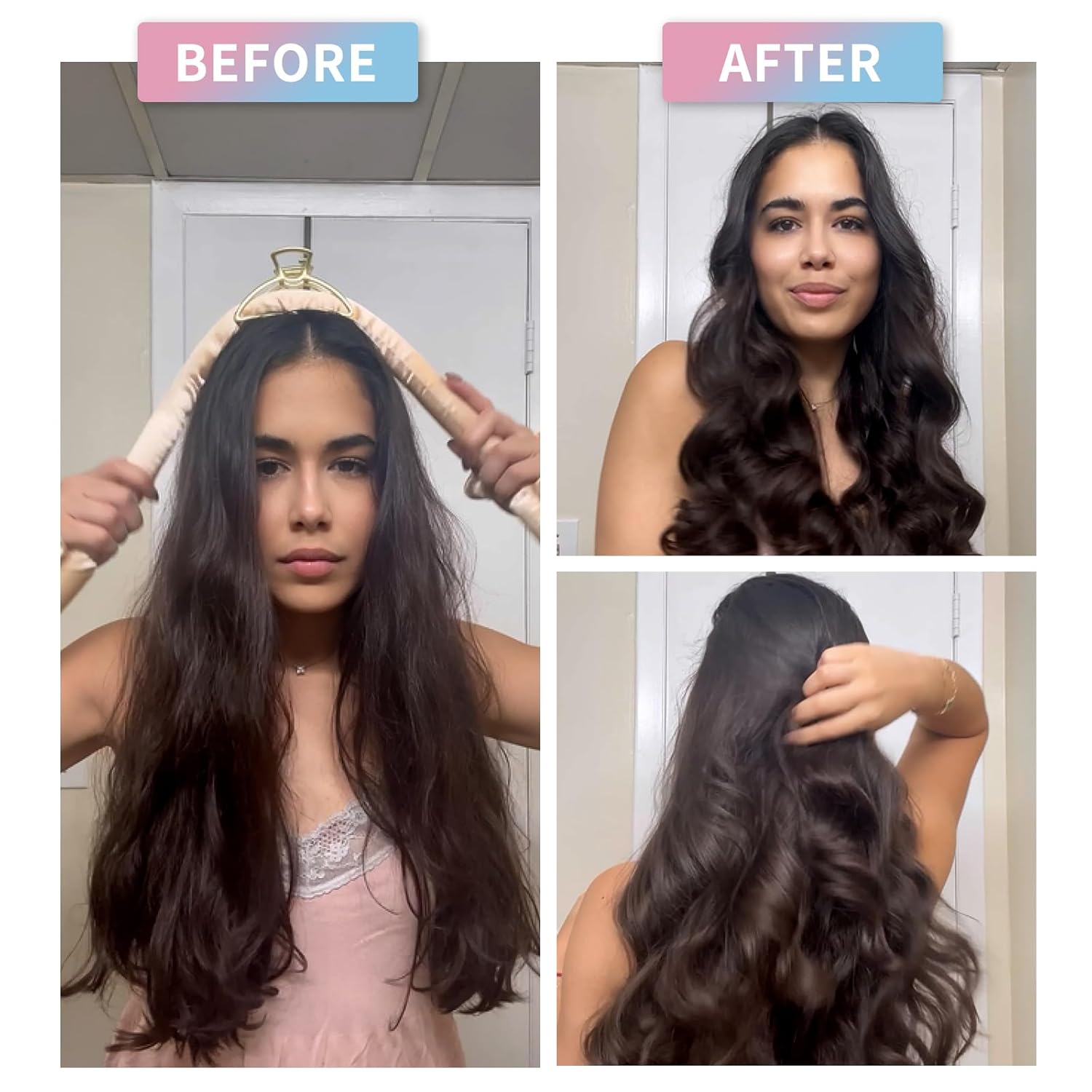 Diadema de rizador de pelo sin calor, diadema de seda con caja de regalo, el mejor regalo para mujeres, pinzas para el cabello, bolsa de