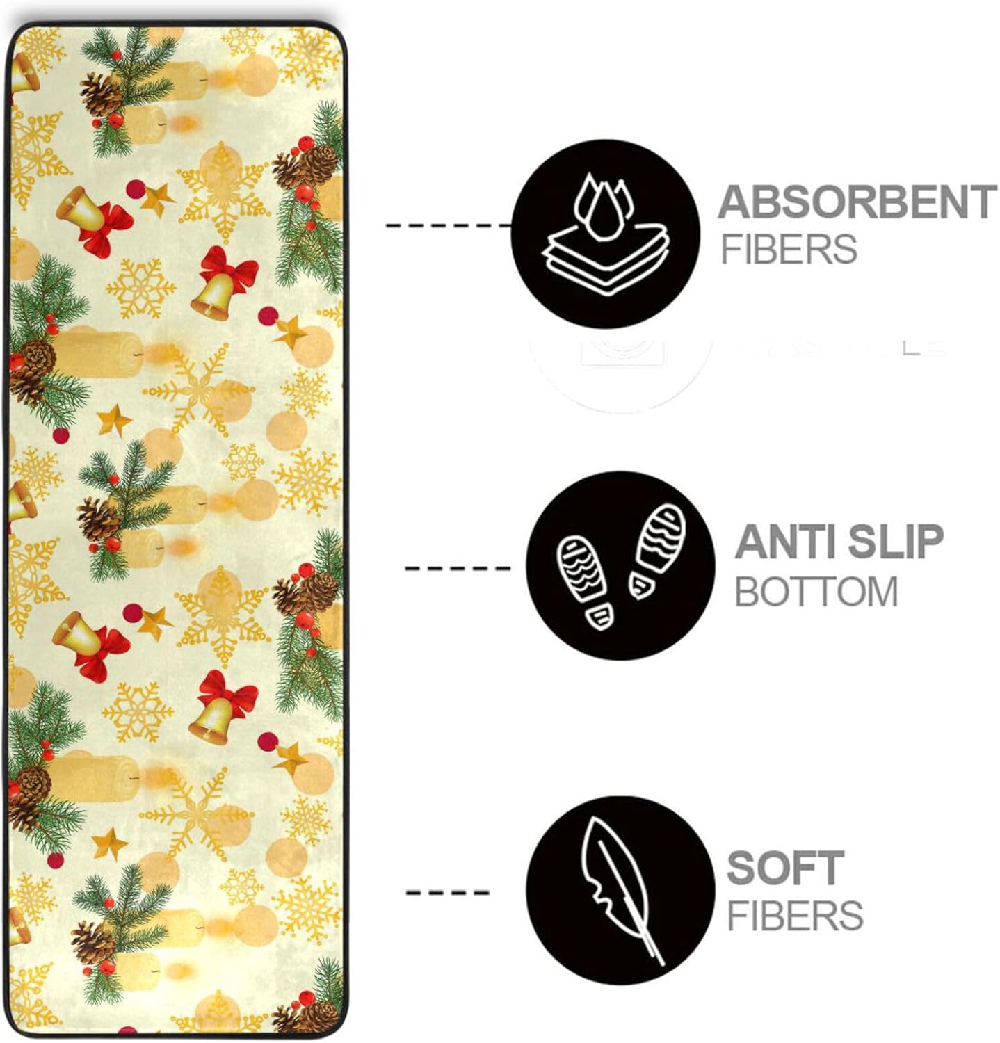 Alfombra absorbente con parte trasera de goma, tapete antideslizante de copos de nieve dorados de Navidad, tapete de baño para cocina, baño,