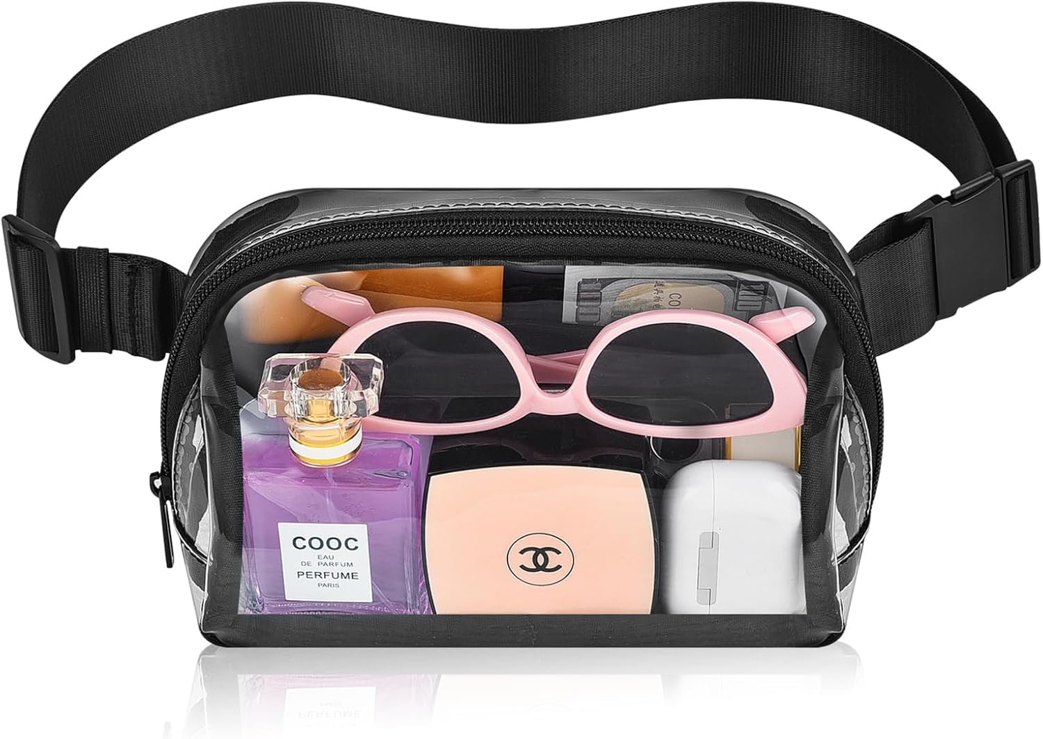 Riñonera transparente para mujeres y hombres, riñoneras de moda, Negro -, Deporte