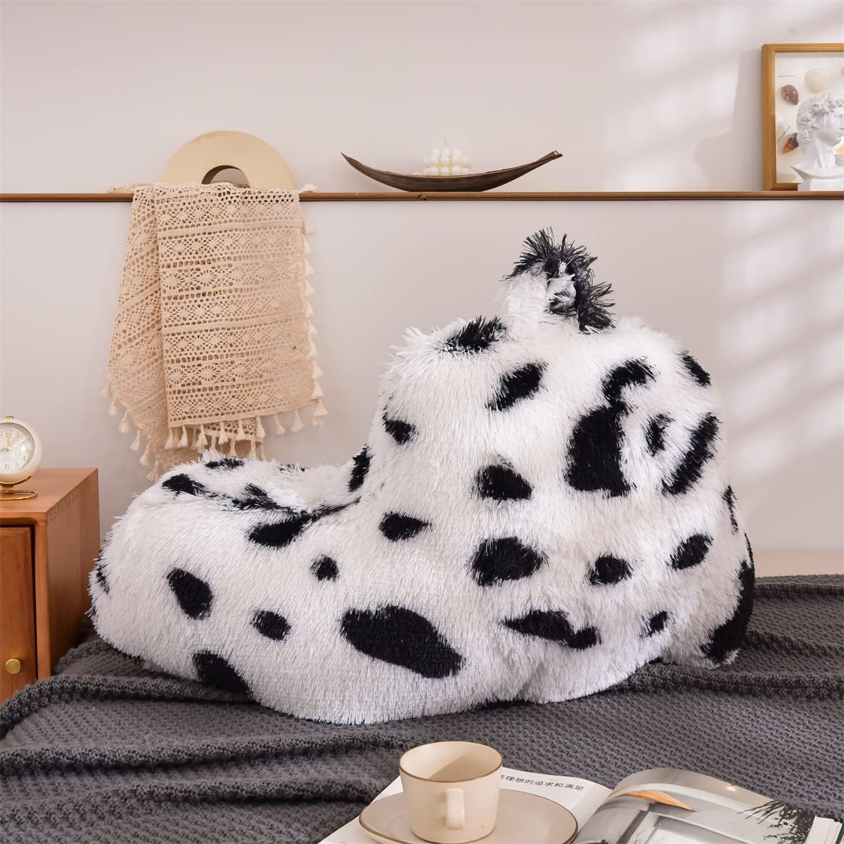 Holawakaka Almohada grande de piel sintética con brazos, almohadas de lectura con estampado de vaca peluda, perfectas para adultos, hombres,