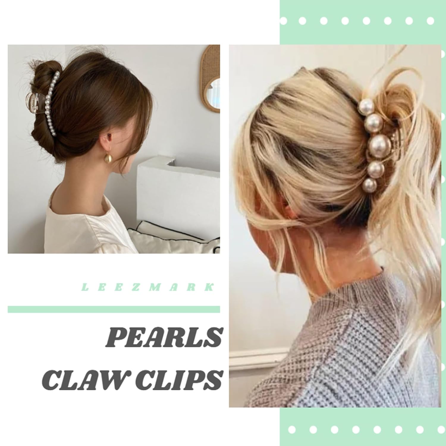 6 pinzas para el cabello con perlas, pinzas grandes para cabello fino y grueso, pinzas de cabello blanco para cabello fino y rizado, pinzas de