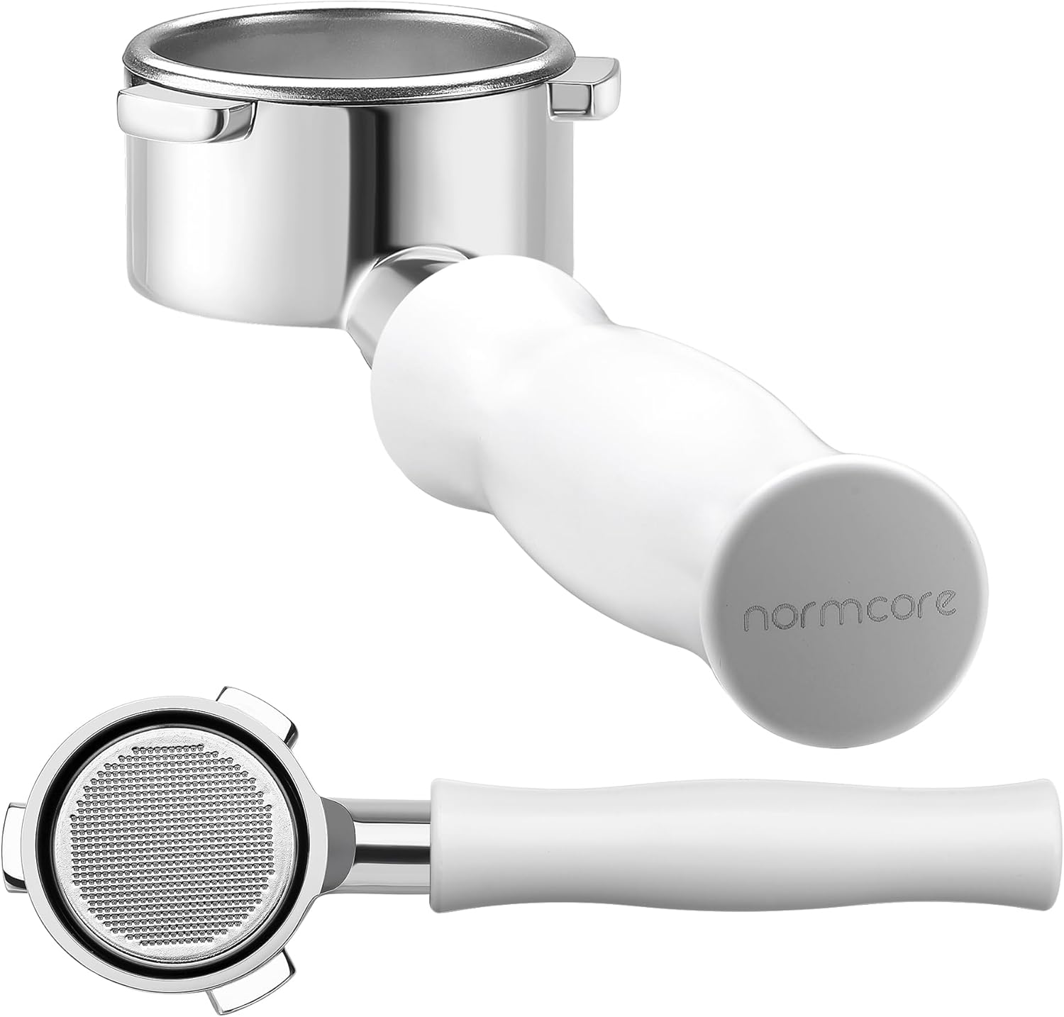 Normcore Portafiltro sin fondo de 2.126 in – Portafiltro desnudo sin fondo – Revestimiento antiadherente blanco – Cesta de filtro incluida –