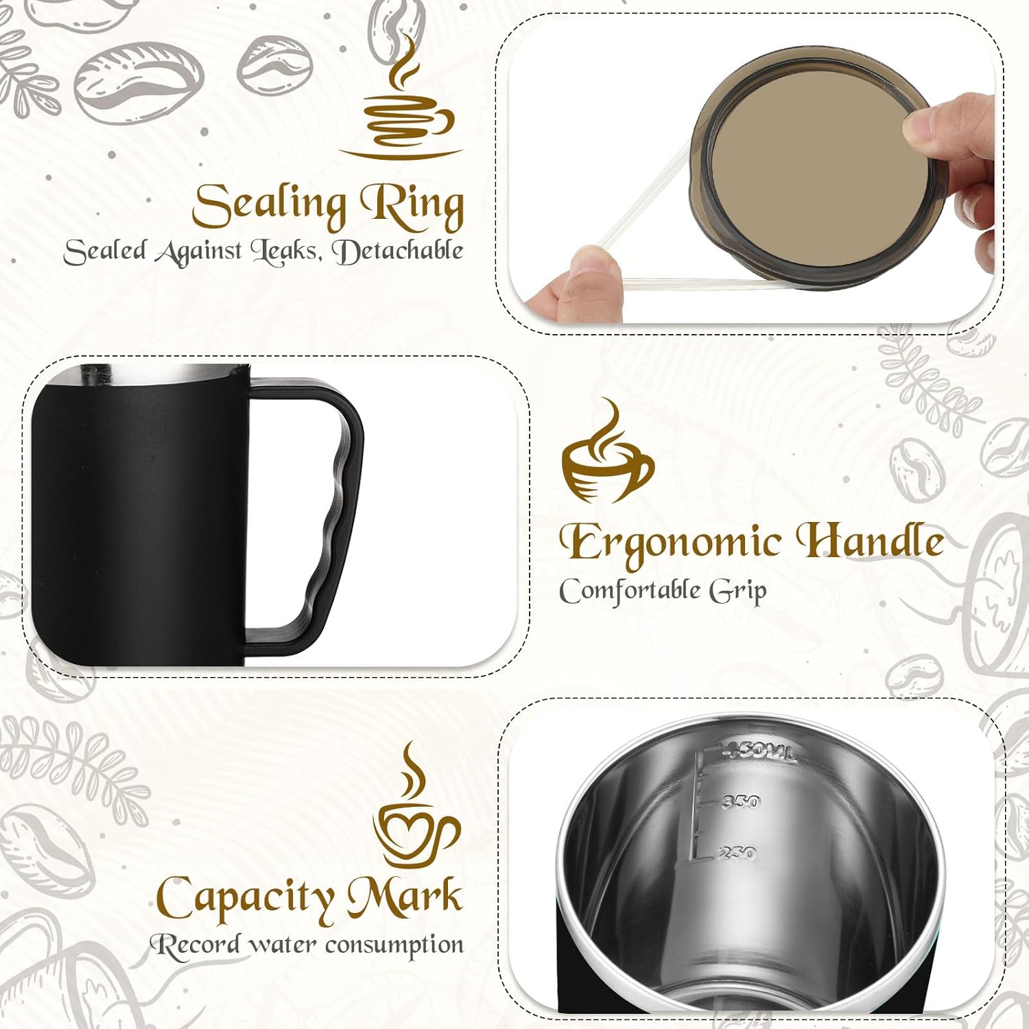 10 tazas de viaje de café reutilizables con aislamiento al vacío con tapa y asa, taza aislada de 17 onzas, taza de acero inoxidable de doble pared
