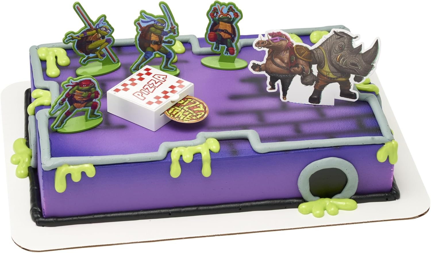 DecoSet Teenage Mutant Ninja Turtles Pizza Power Cake Topper, decoración de pastel de 6 piezas con figuras de tortuga, foto de pastel y lanzador de