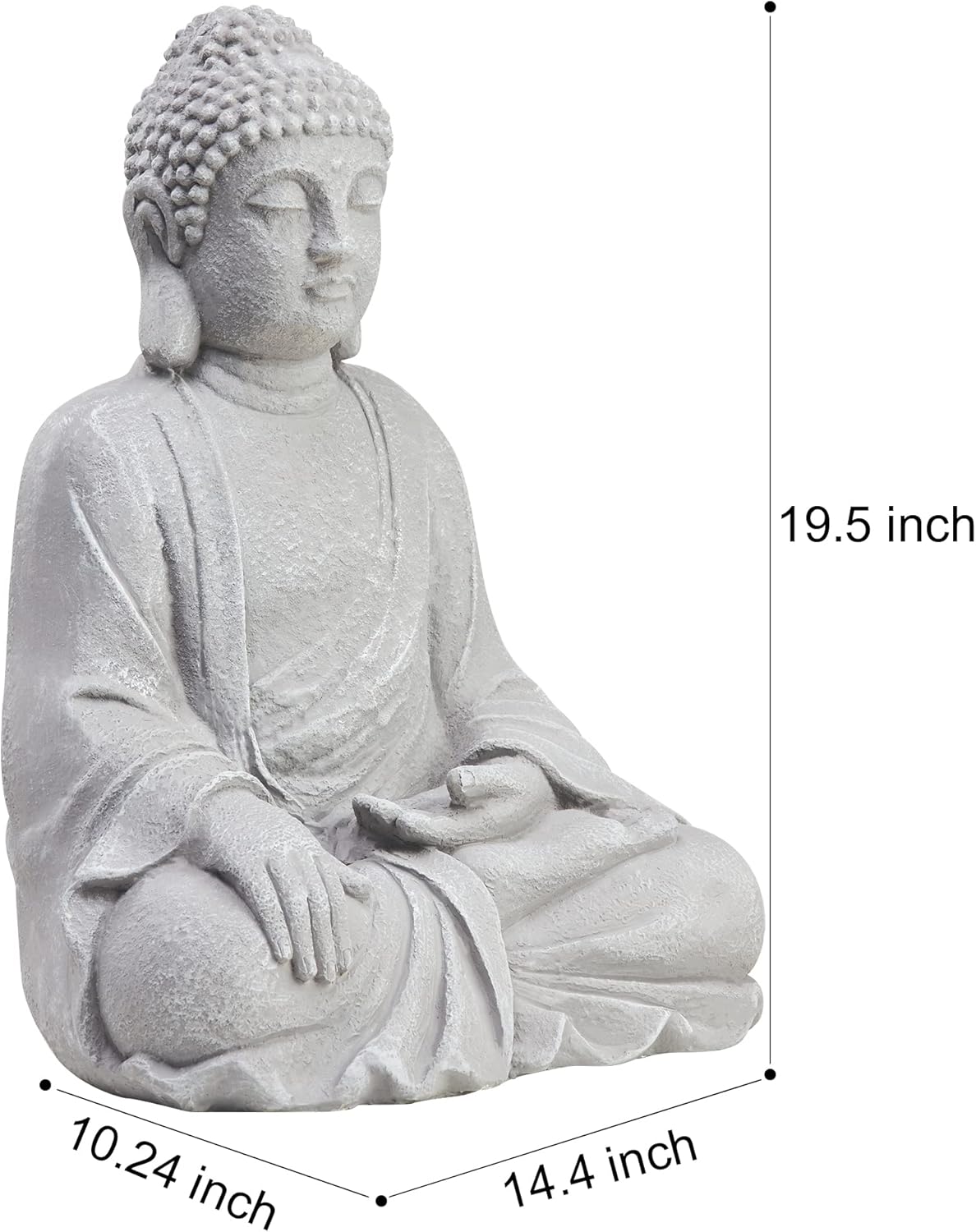 TOETOL Estatua de Buda grande para exteriores, decoración zen mediana de 20 pulgadas de alto, óxido de magnesio, piedra gris para patio, jardín,