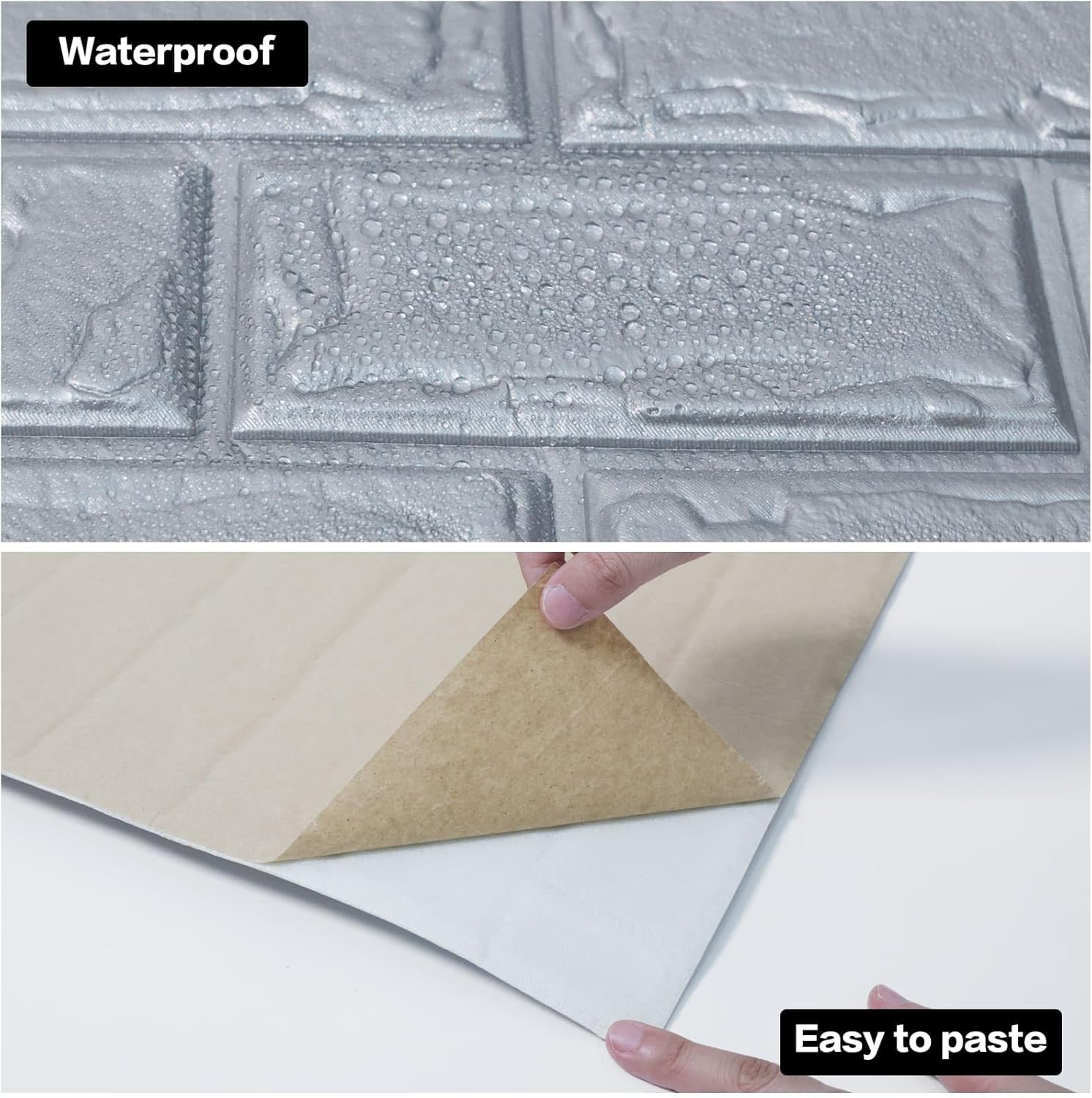 WAPANE Papel tapiz de ladrillo 3D autoadhesivo, 10 paneles de pared autoadhesivos, espuma de polietileno impermeable, pintable, para dormitorio,