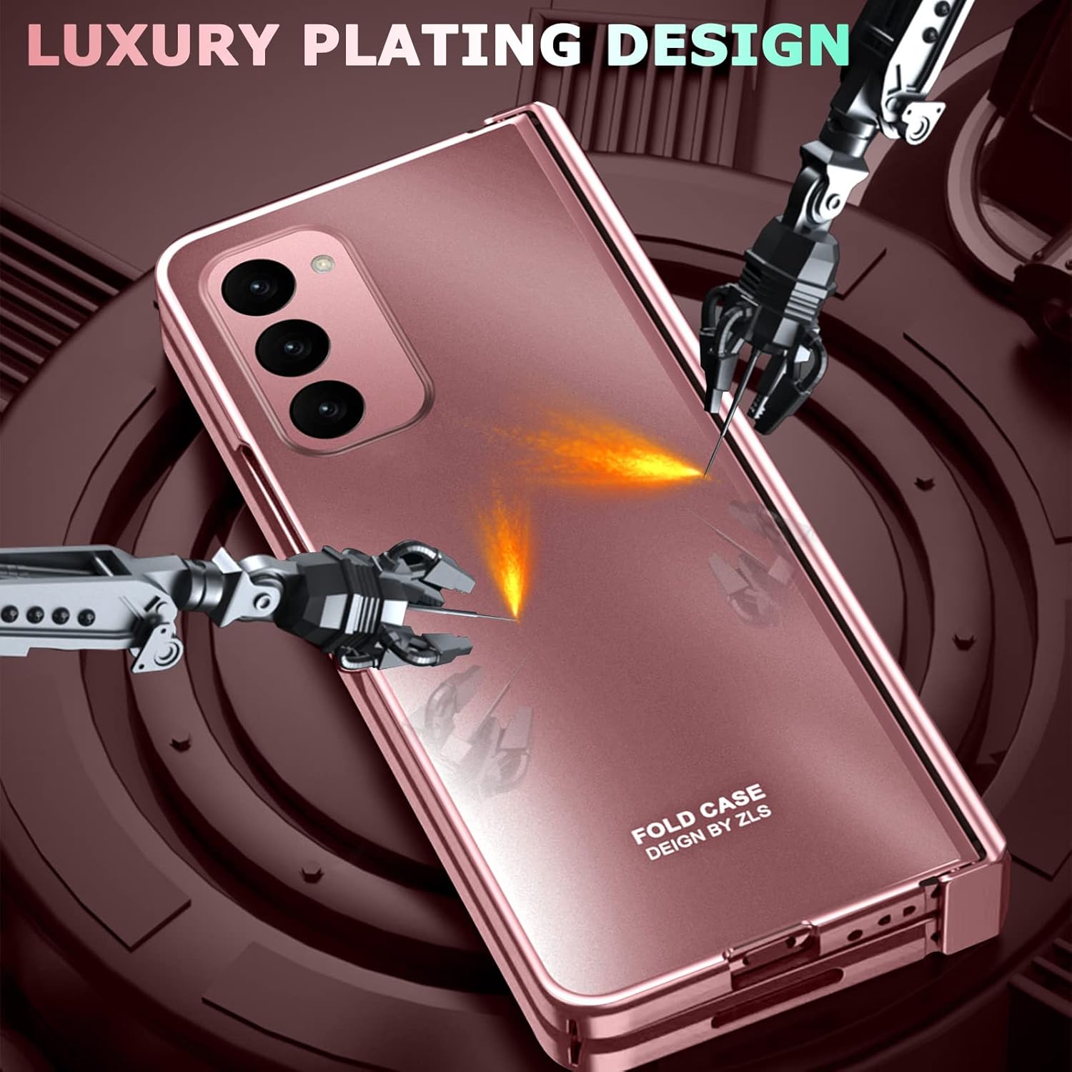 NINKI Funda compatible con Samsung Galaxy Z Fold 2 de oro rosa con protección de bisagra, funda protectora de lujo a prueba de golpes para Samsung Z