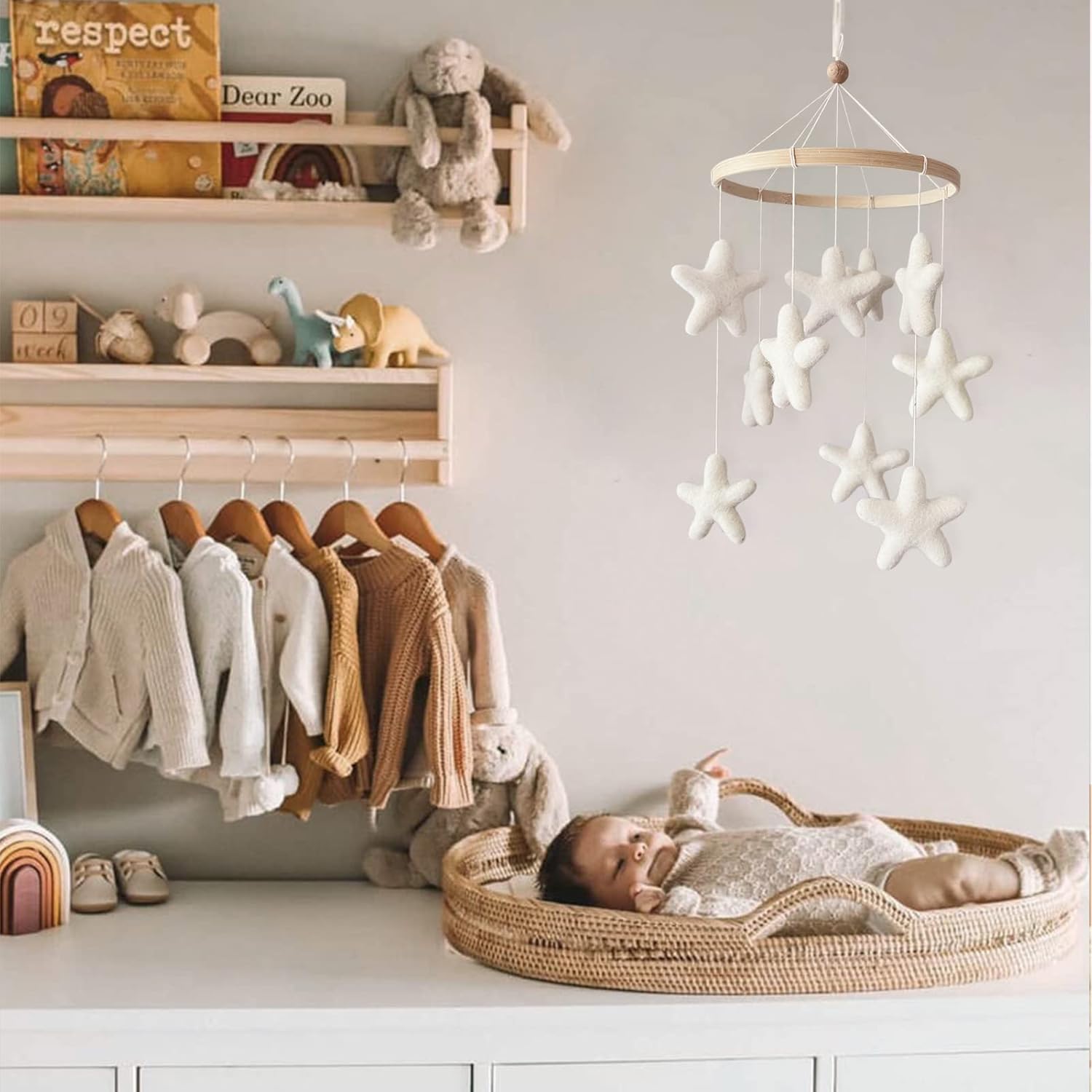 Móvil de bebé para cuna – Móvil de cuna boho – Móvil de fieltro con estrella – Móvil para bebé neutro de género – Decoración bohemia para guardería