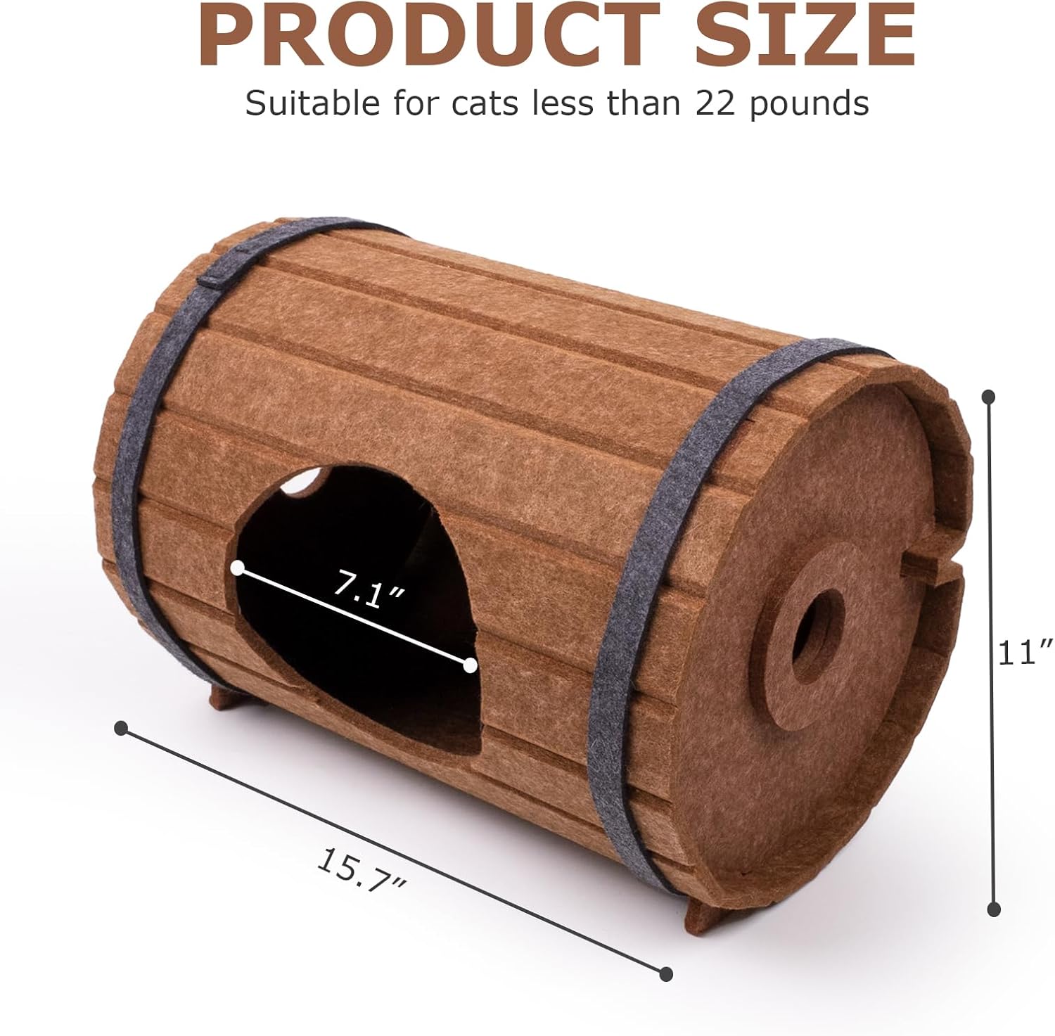 VERABE Casa para gatos con forma de barril de cerveza, cueva de fieltro Peekaboo para gatos, camas plegables para gatos de interior, casa duradera