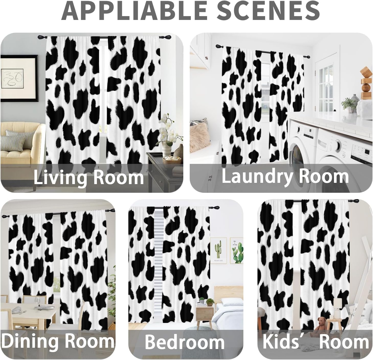 EGLGCC Cortinas con estampado de vaca para habitación larga, lindas vacas blancas y negras, 42 pulgadas de ancho x 84 pulgadas de largo, cortina con