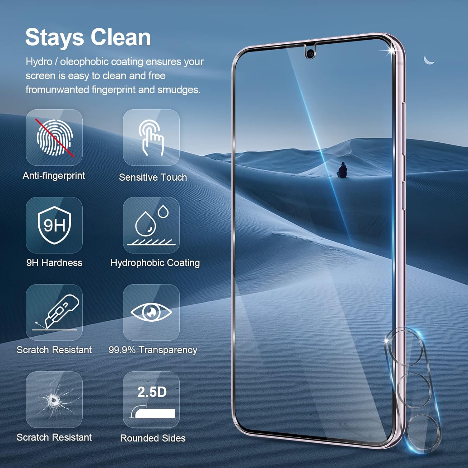 Paquete de 2+3 protectores de pantalla para Samsung Galaxy S23+ 5GS23 Plus 5G con 3 protectores de pantalla de vidrio templado y 2 protectores de