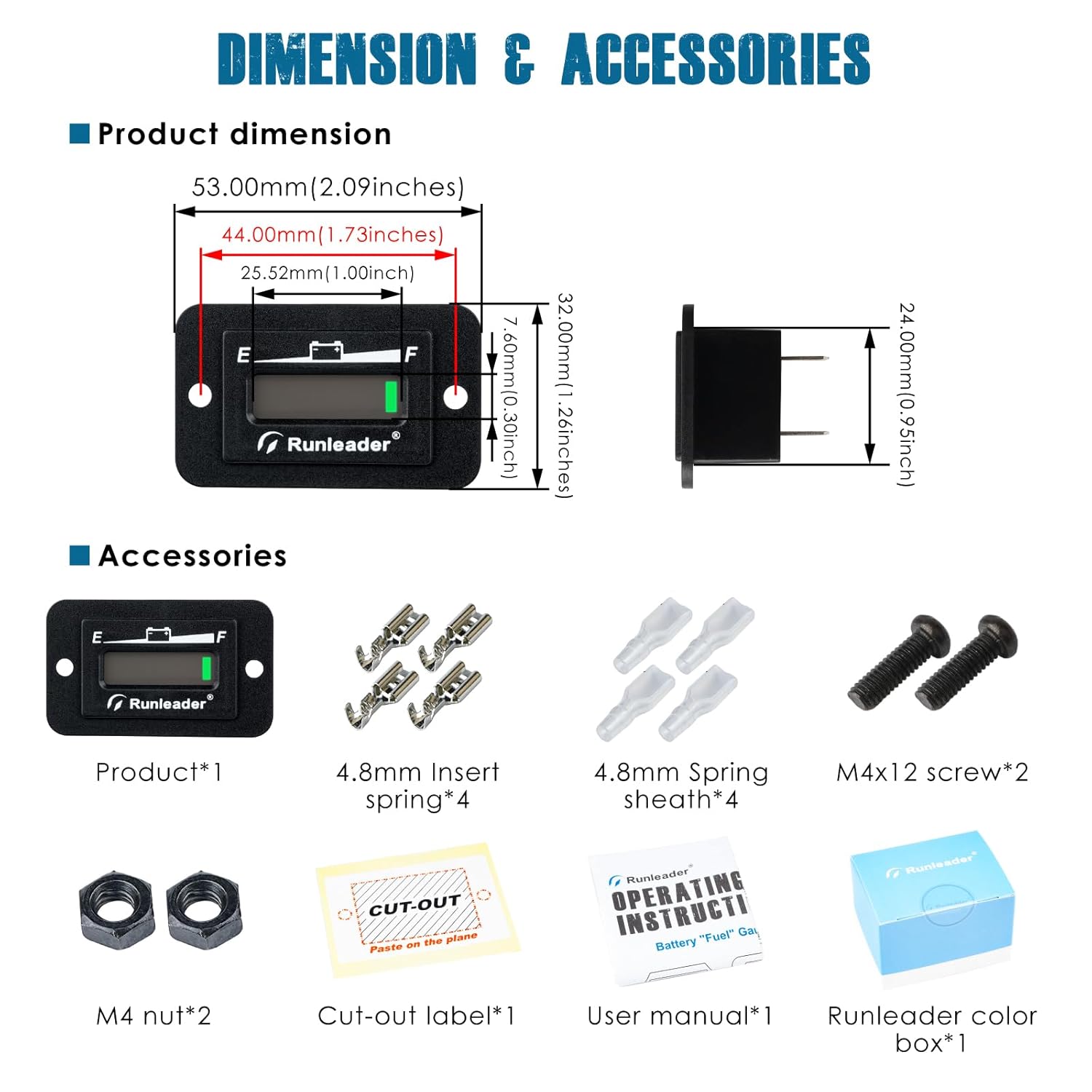 Runleader – Indicador de batería LED de 12 V, 24 V, 36 V, 48 V, medidor de capacidad de batería, monitor de carga y descarga de batería para carrito