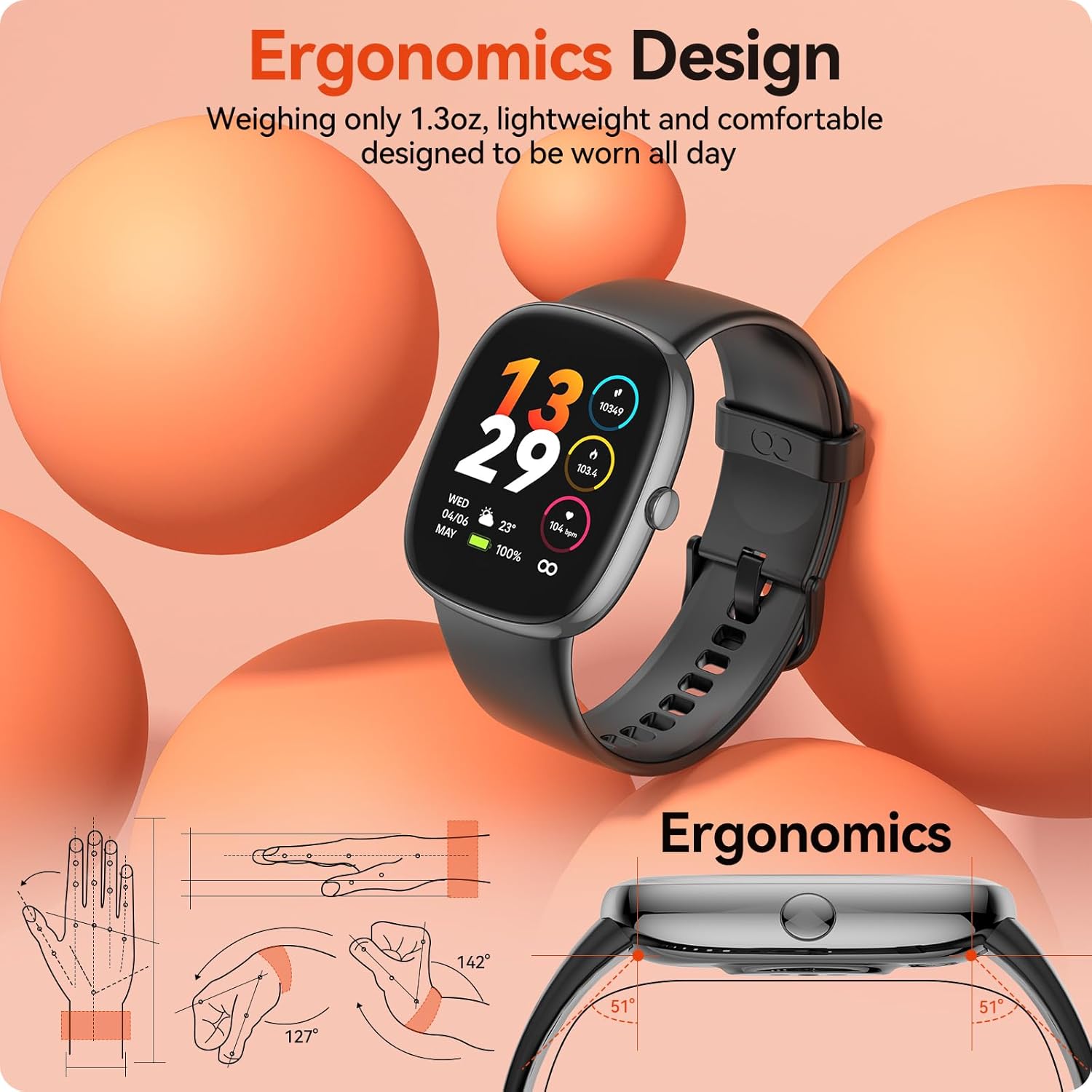 Reloj de seguimiento de actividad física con frecuencia cardíaca 247, monitor de sueño de oxígeno en sangre y frecuencia cardíaca, 1.69 pulgadas,