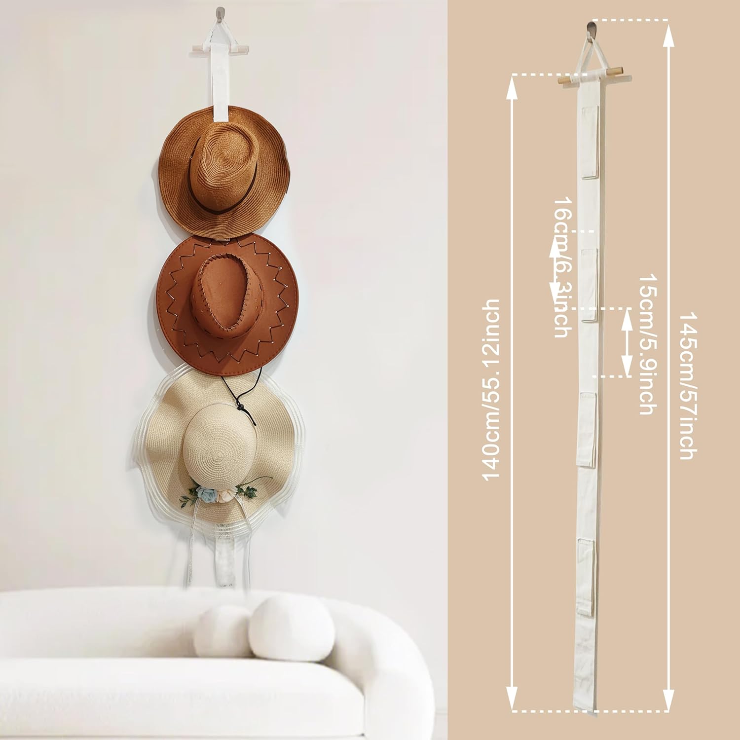 Perchas para sombreros de pared con diseño magnético para colgar en la pared, organizador de gorras para sombreros de ala ancha y varios sombreros