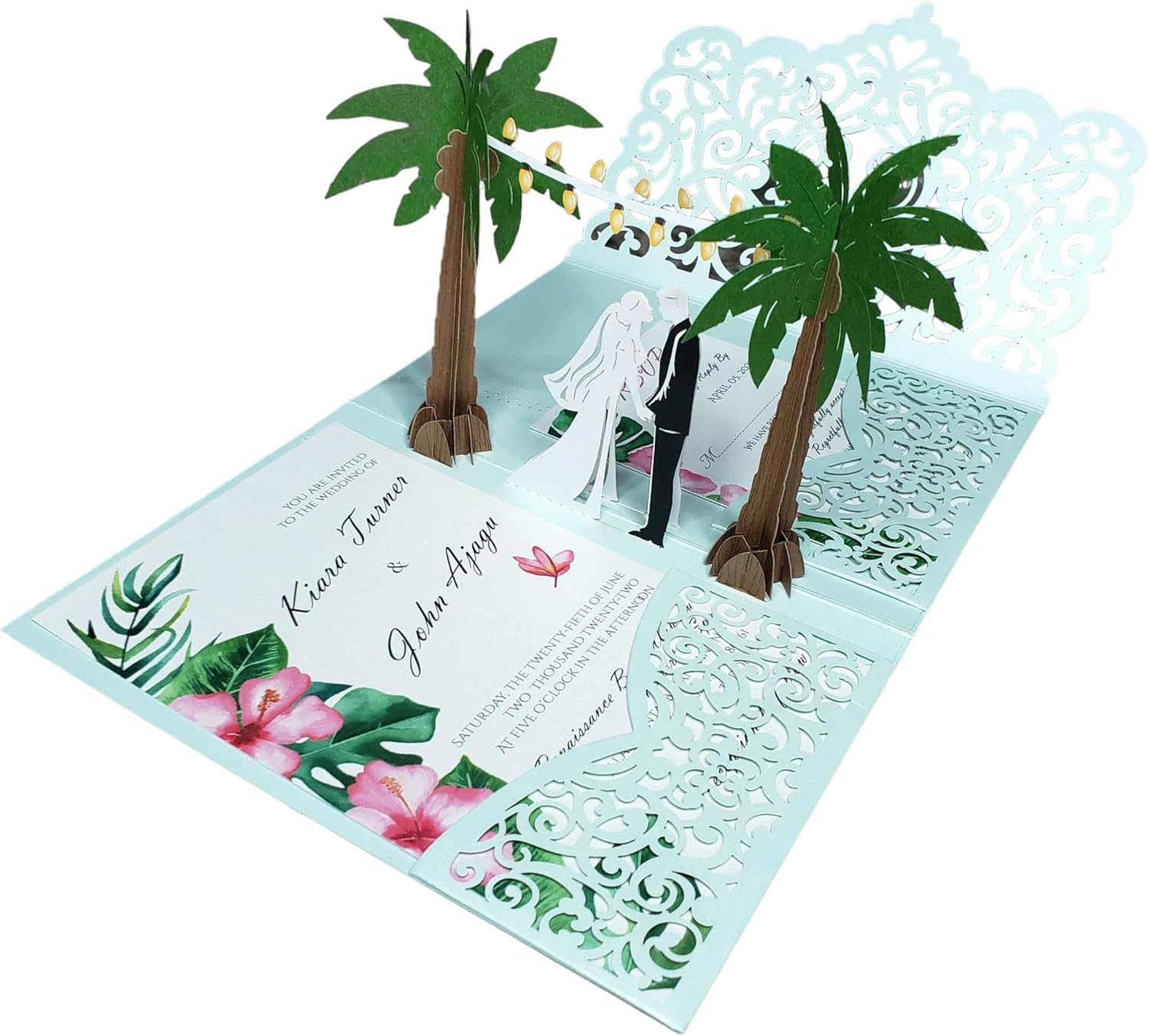 Invitaciones de boda con sobres, invitaciones de boda personalizadas con sobres y opciones rsvp disponibles. Invitación de boda emergente (Palmas)