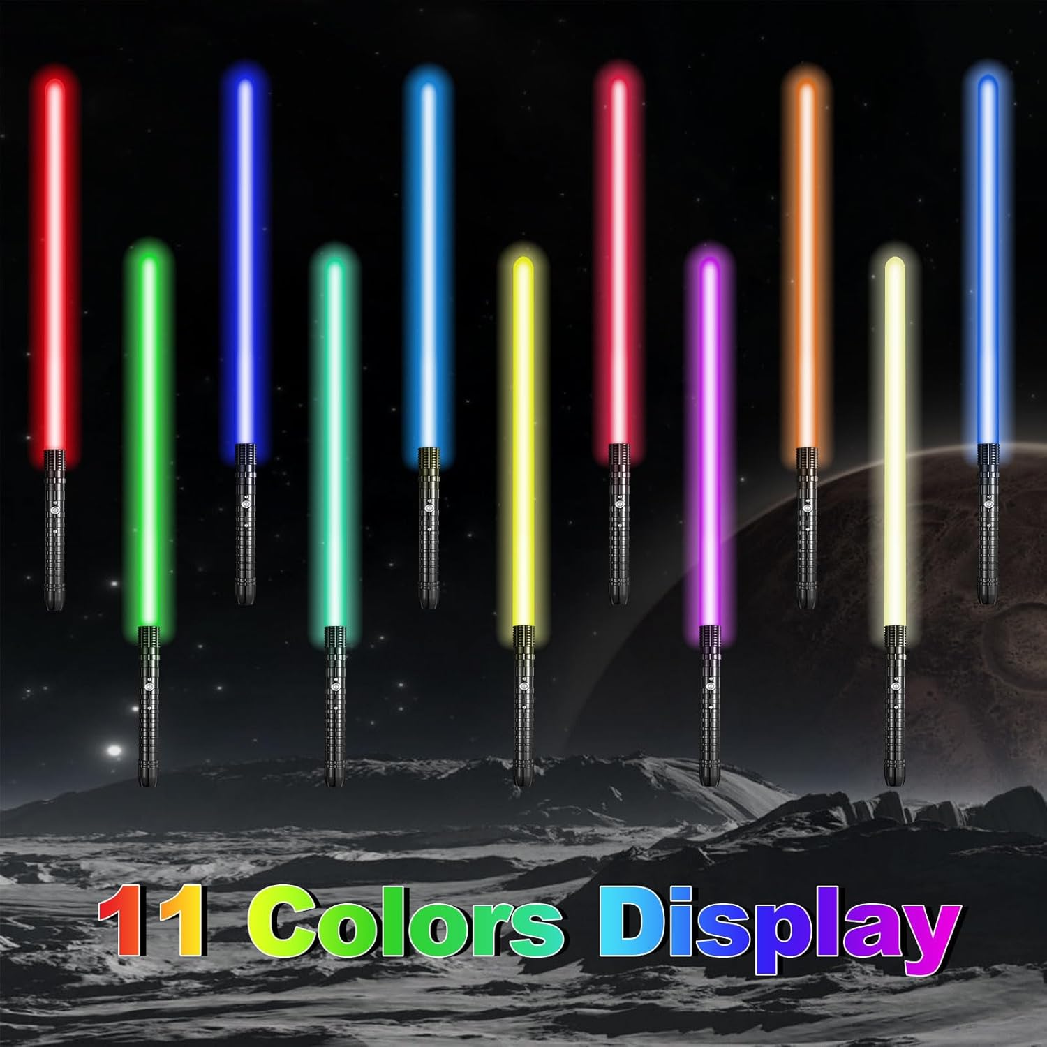 Homsky Paquete de 2 sables de luz para niños y adultos, 2 en 1 RGB 11 colores recargable por USB de doble hoja, sable de luz real de empuñadura de