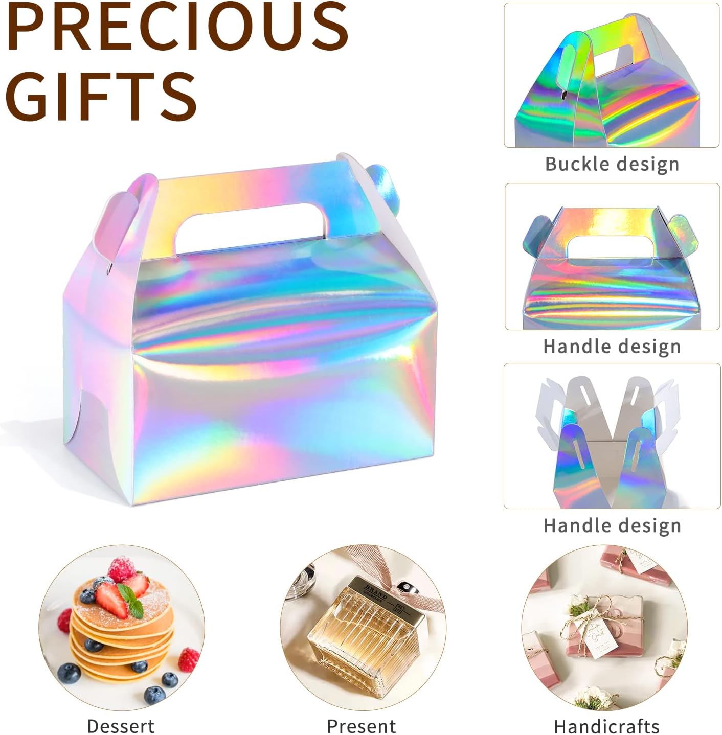 SZYCHEN 10 unidscaja de regalo holográfica pastel caramelo galleta embalaje cartón portátil para bodas y fiestas de cumpleaños
