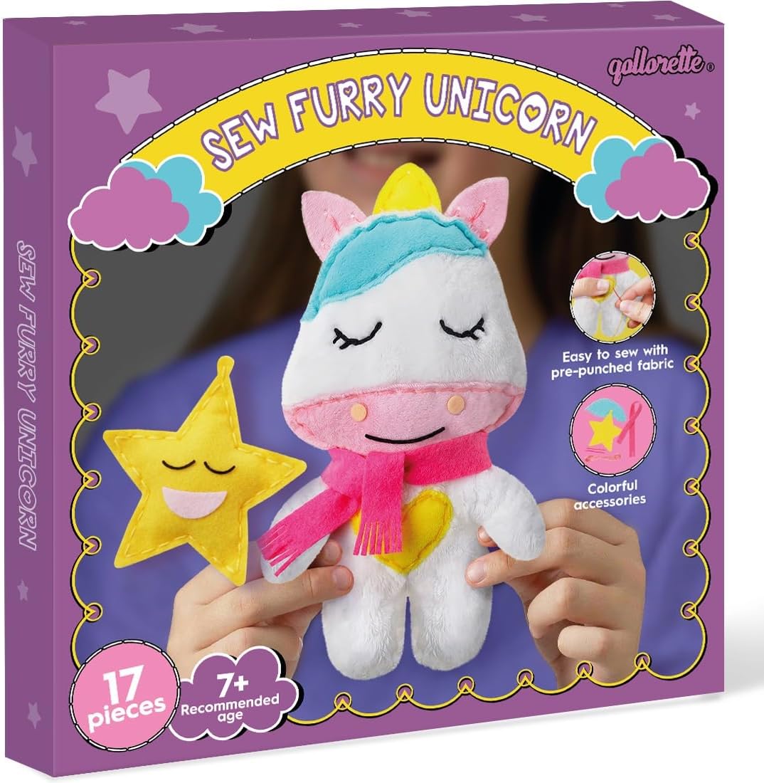 qollorette Kit de costura de piel para niños, cose tu propio unicornio de juguete de manualidades para niños, kit de costura para niños, aprende a