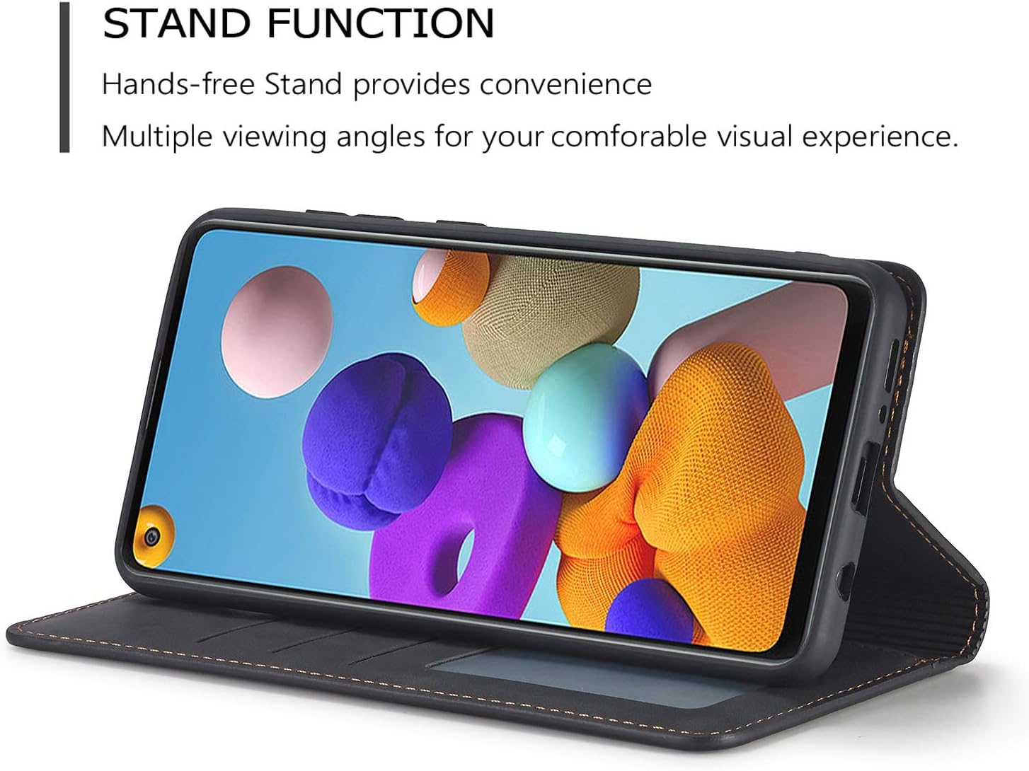 EYZUTAK Premium PU Cuero Flip Folio Caso Para Samsung Galaxy A21S, Funda Protectora Con Ranura Para Tarjeta Kickstand Cierre Magnético A Prueba De