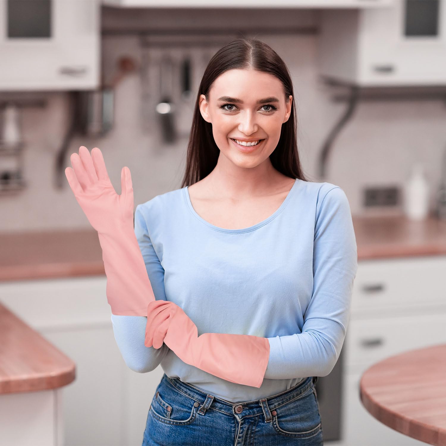 Guantes de limpieza reutilizables Guantes de lavado de platos de PVC para limpieza Blanqueamiento Guantes domésticos resistentes al agua D2-XJST