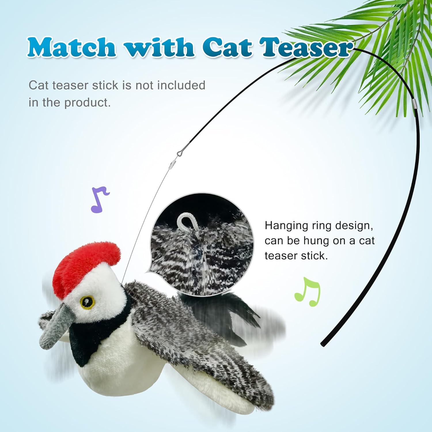 LEWISER Juguetes para gatos, alas aleteadas, lindo pájaro carpintero, no volar, chirrido, juguete interactivo de hierba gatera para gatitos o perros