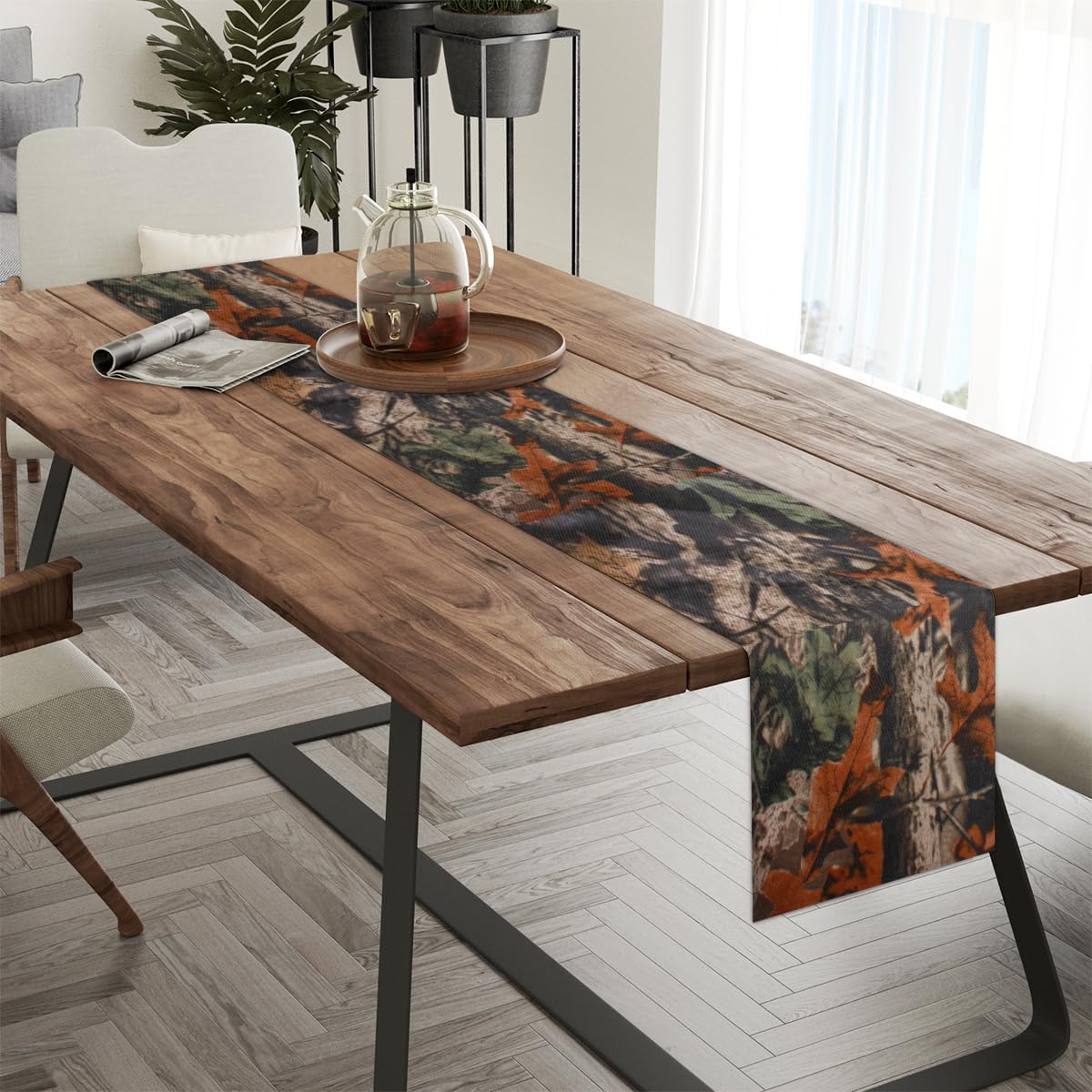 Table Runner Fall Maple Leaves, Rustic Linen Table Cloth, Kitchen Dining Table Decoration for Home Party Decor 13 x 48 Inches