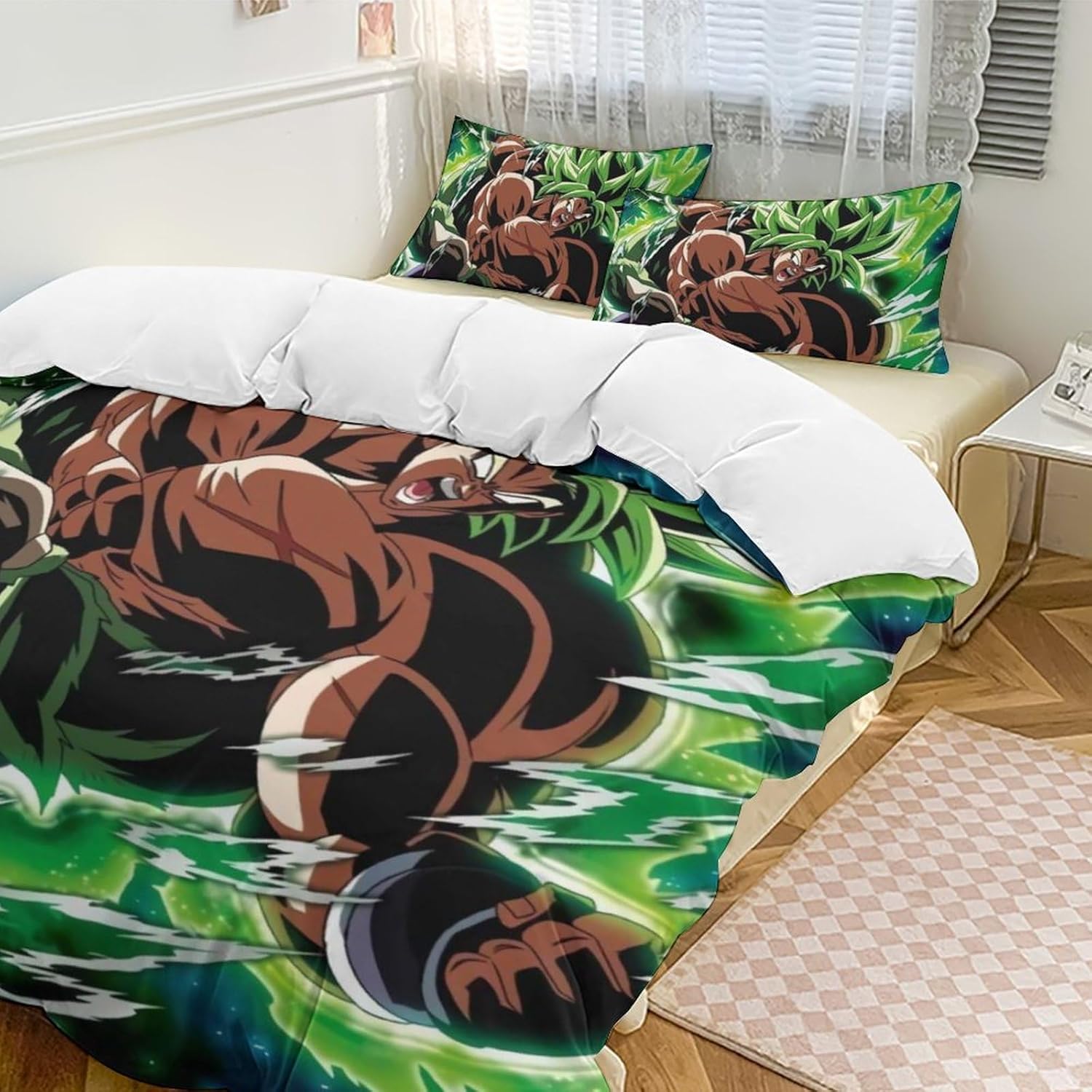 Saiyajin Broly – Juego de sábanas y fundas de almohada de microfibra suave de 3 piezas, tamaño matrimonial, 86 x 70 pulgadas