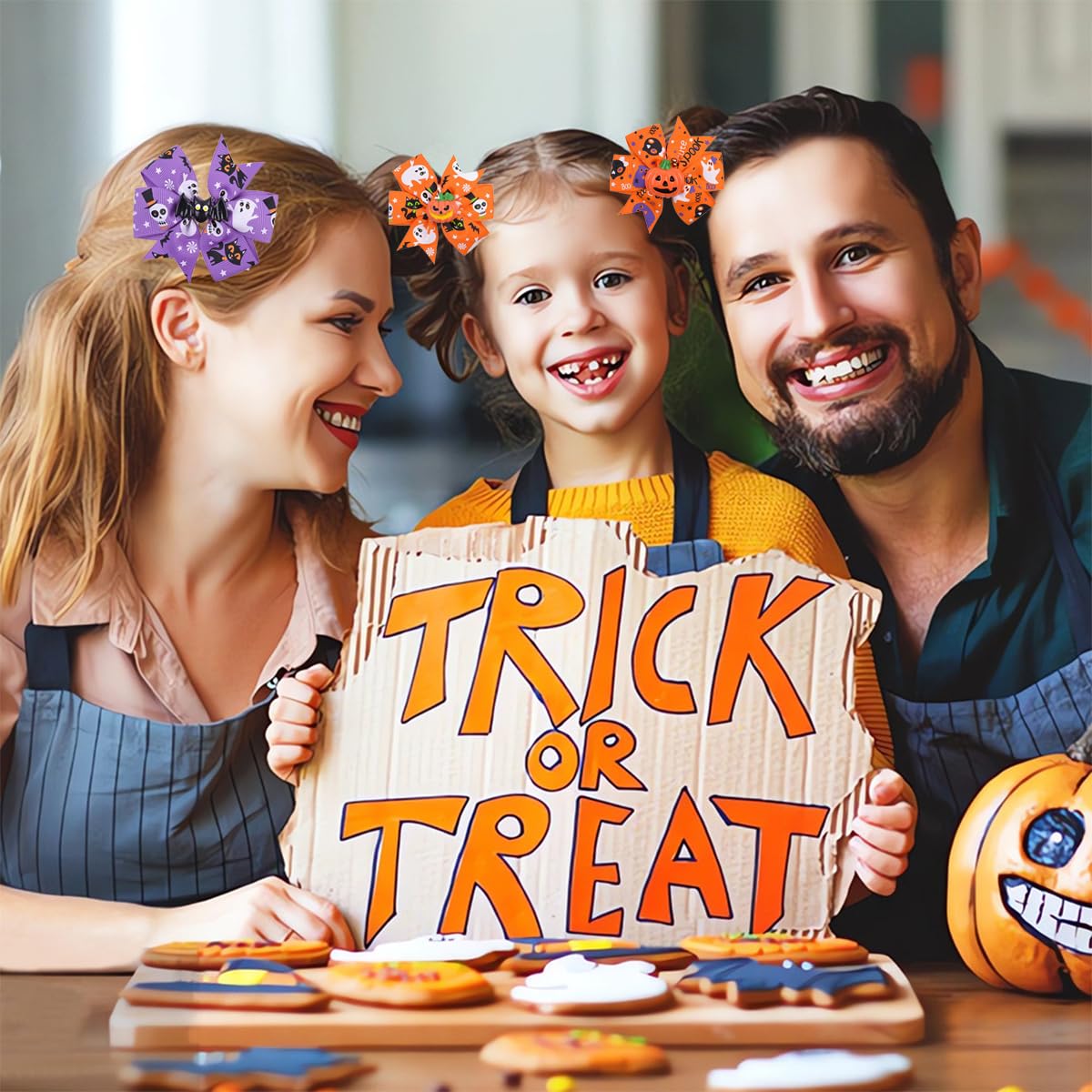 6 lazos para el cabello de Halloween, horquillas para el cabello, calabazas y murciélagos para boutique, clip de cinta de grogrén, pasador para el