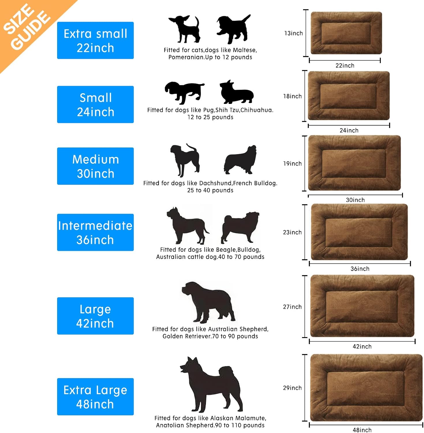 VERZEY Cama para perro, almohadilla ultrasuave de piel sintética para perros medianos, 30 pulgadas, marrón, lavable a máquina, antideslizante