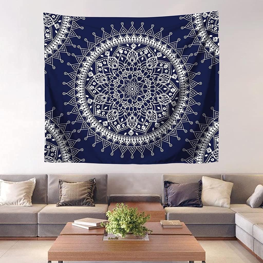 Jewelry-Box Bohemian Psychedelic Colorful Mandala Tapestry Wall Decoration for Room (Dark Blue&White)(59.1 * 78.7 inches, 150 * 200 cm)