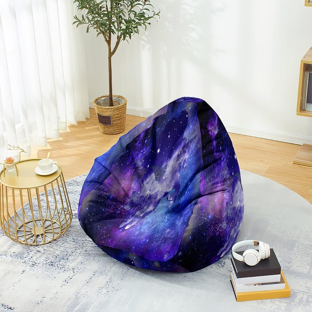 Funda para silla puff para niños y adultos (sin relleno), diseño de cielo estrellado 3D, suave, perezoso, funda lavable de gran tamaño para sala de