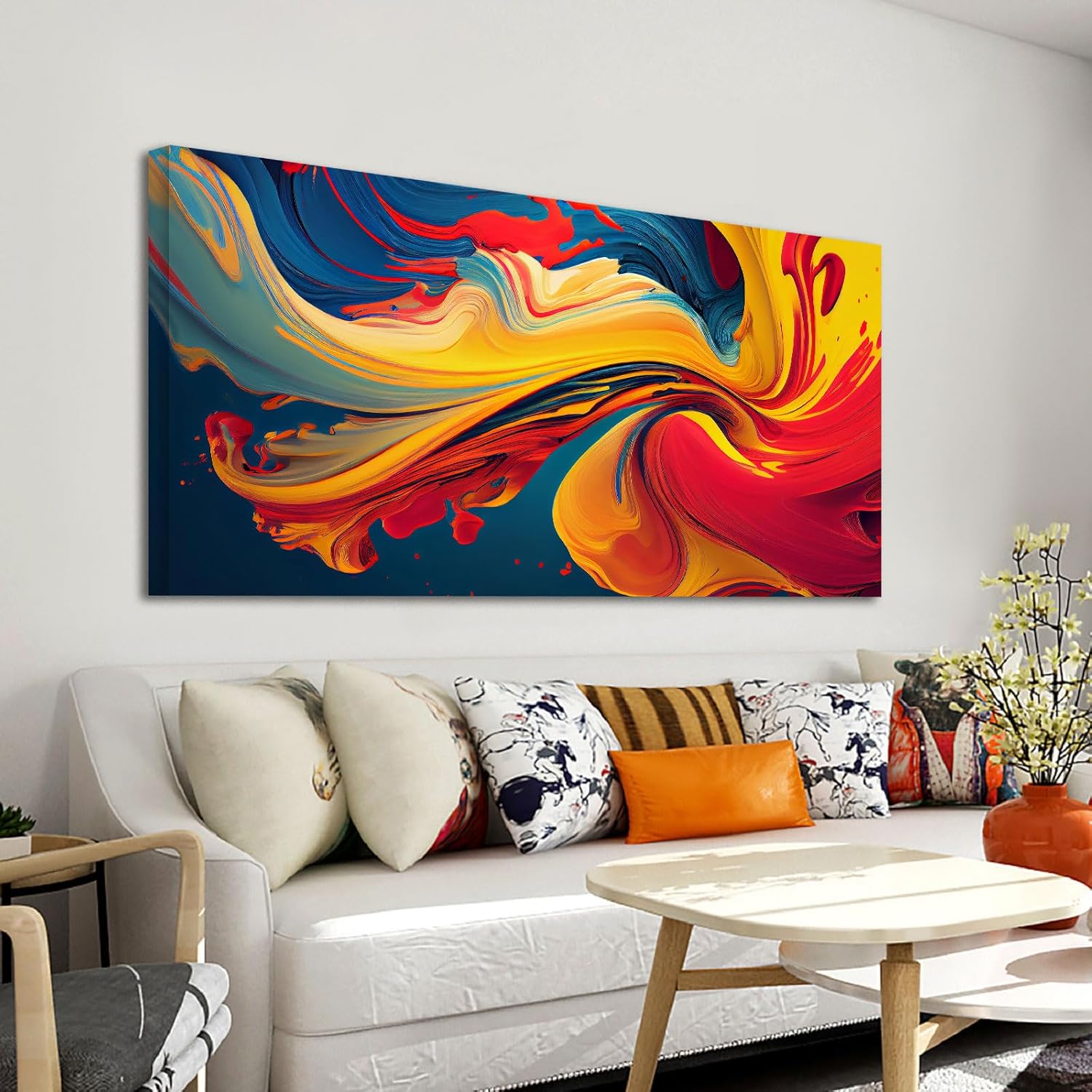 YONICA Lienzo decorativo abstracto colorido para la pared de la sala de estar, decoración de la oficina, arte abstracto (patrón manchado) moderno y