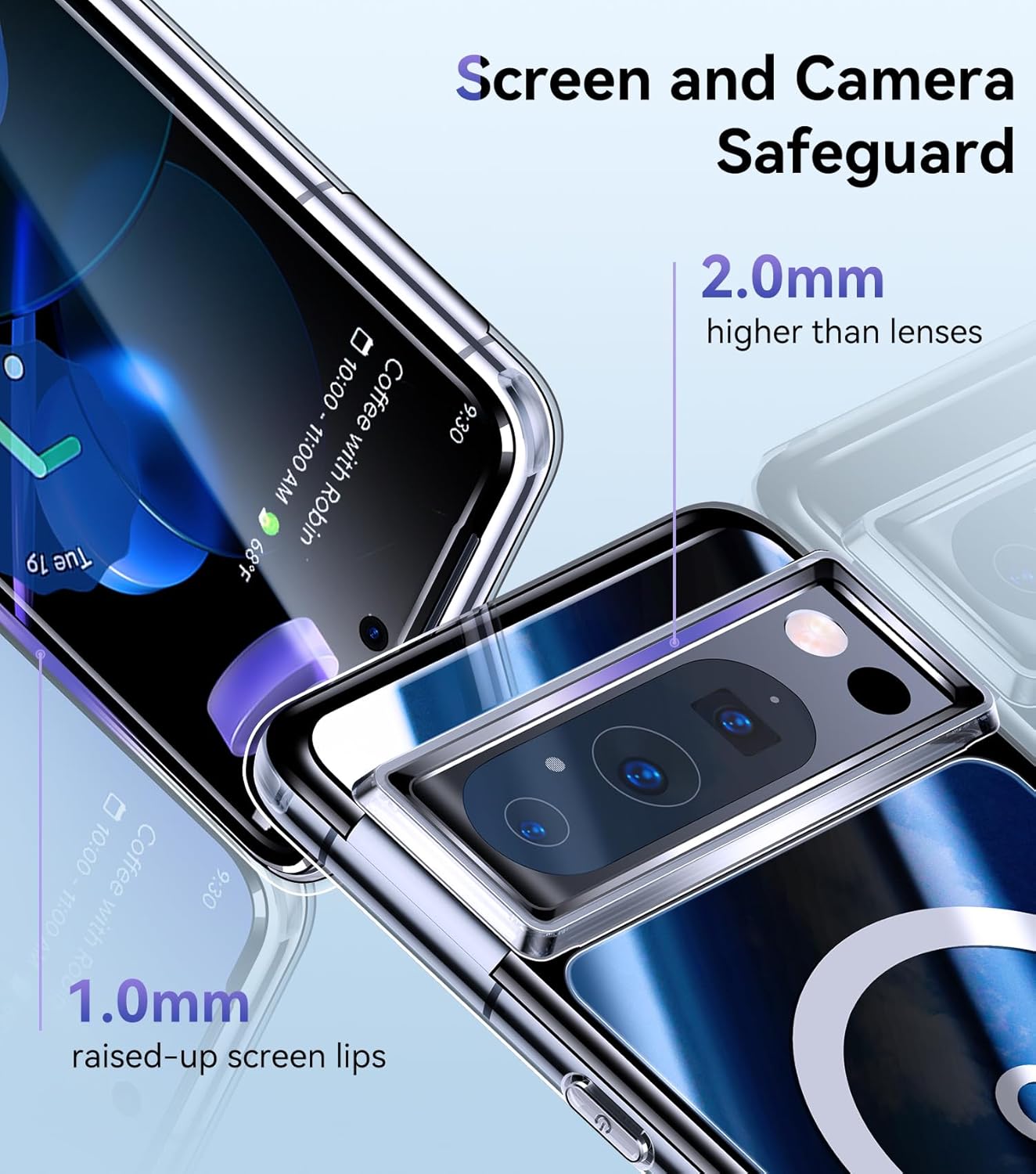 Juntone Funda magnética para Google Pixel 8 Pro transparente compatible con MagSafe no amarilla protección contra caídas de grado militar de 10 pies