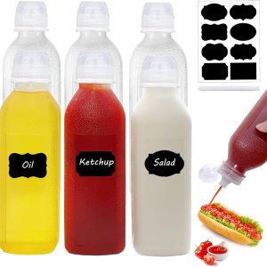 WAYDA Botellas exprimibles para condimentos, paquete de 6 botellas exprimibles para salsas, recipiente de aderezo de ensalada de ketchup, botellas WAYDA Botellas exprimibles para condimentos, paquete de 6 botellas exprimibles para salsas, recipiente de aderezo de ensalada de ketchup, botellas