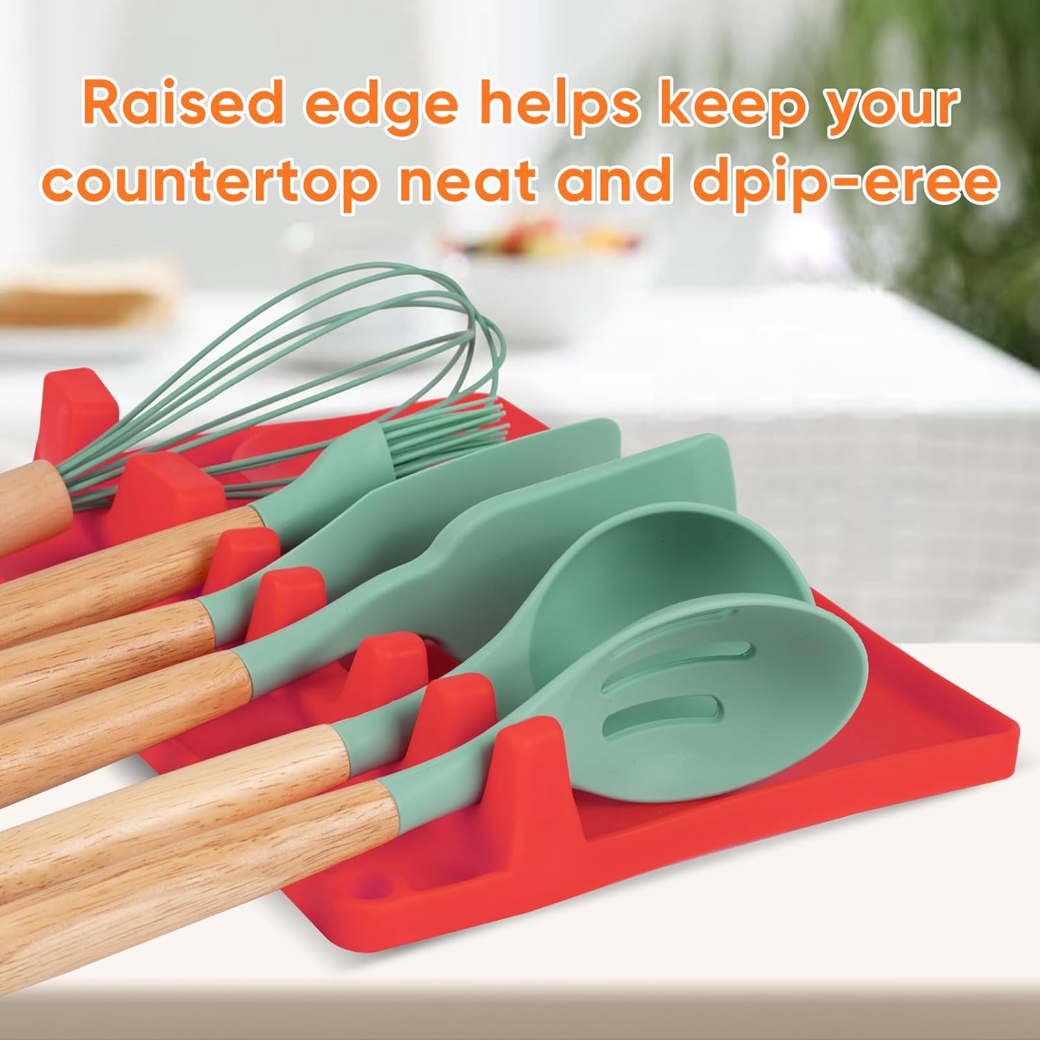 Soporte de silicona para vajilla  Soporte de cuchara de cocina de gran tamaño con almohadilla de goteo, adecuado para cucharas, raspadores, cucharas