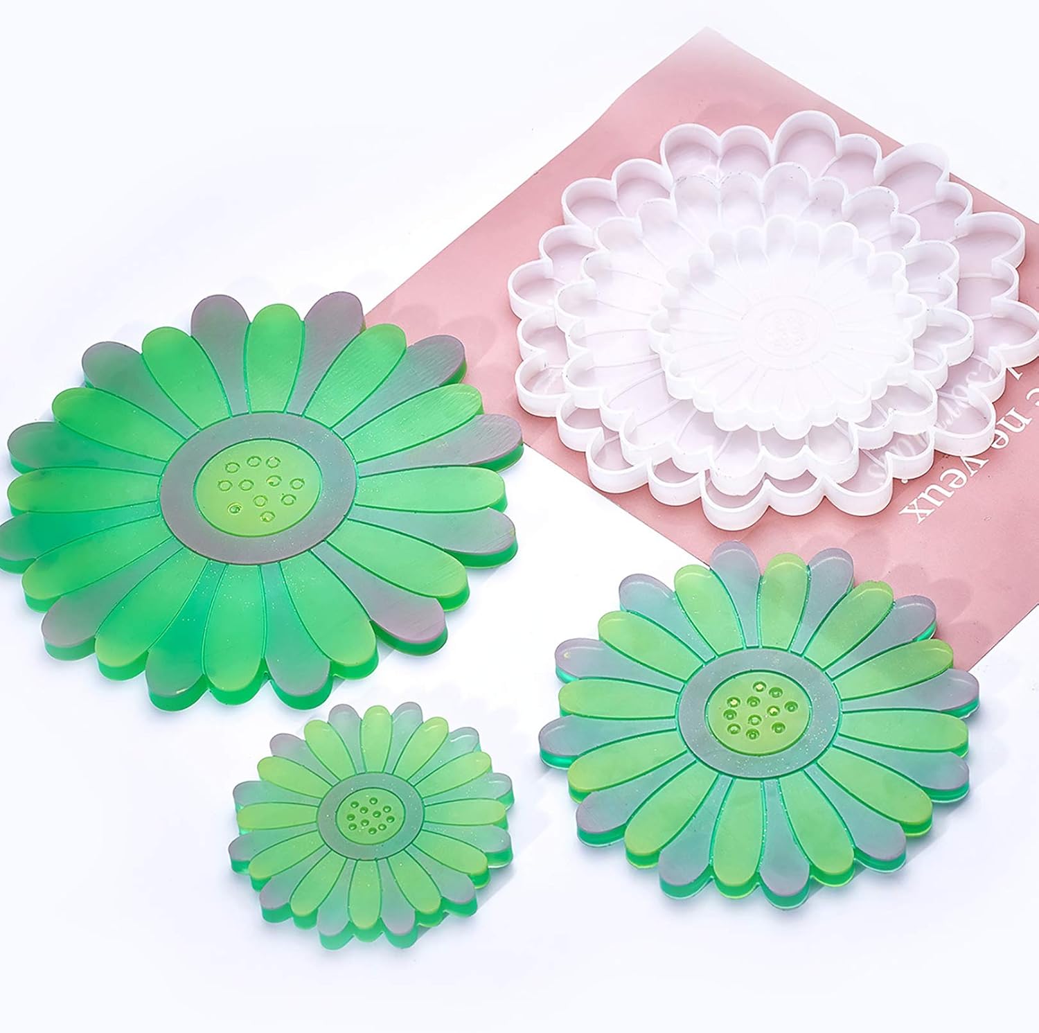 Vilihkc 4 moldes de resina de silicona de margaritas para bandeja de resina epoxi para bricolaje de resina para decoración del hogar (1 medio 3S)