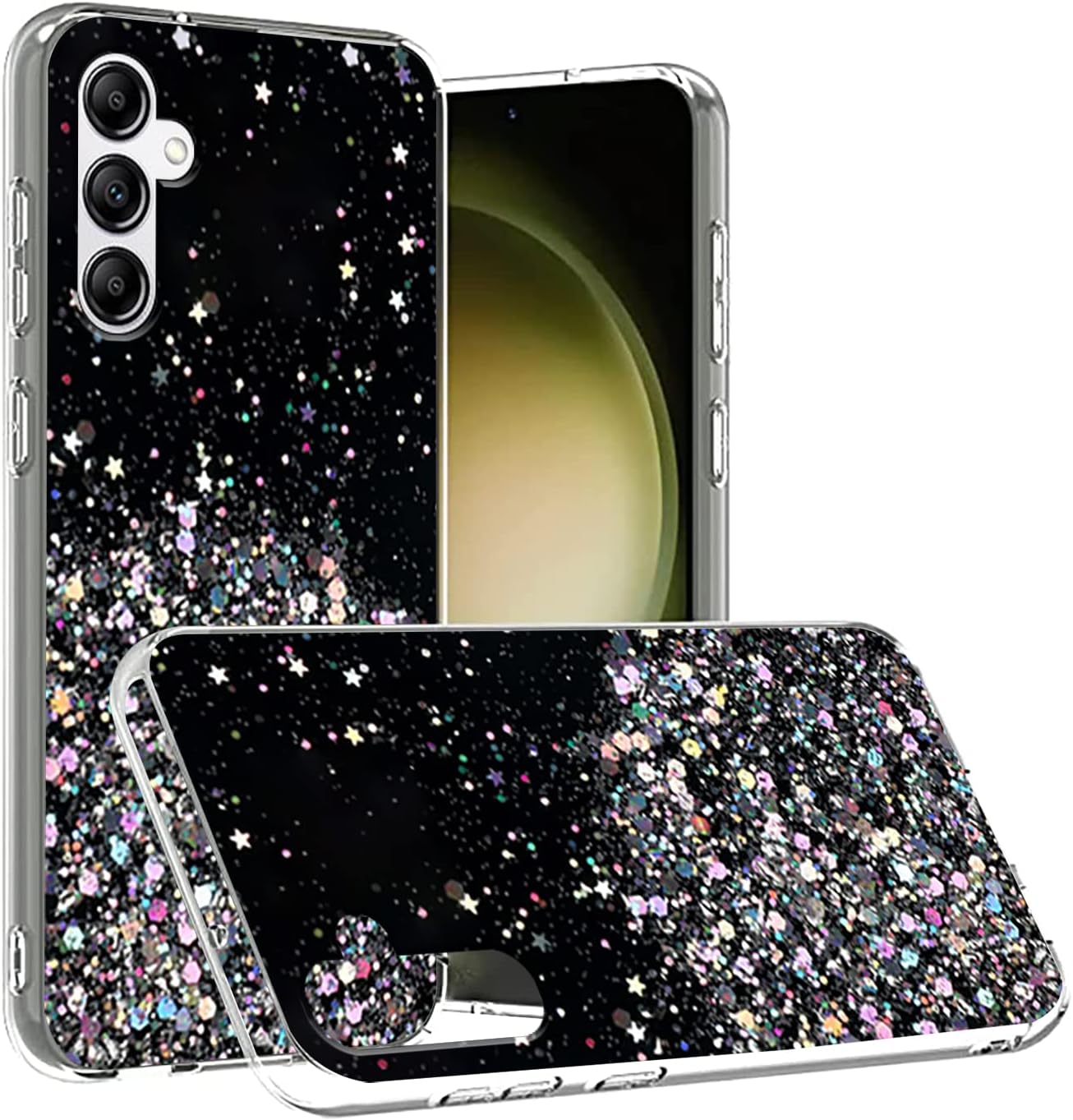 Funda compatible con Samsung Galaxy A54 con purpurina verde transparente, funda para teléfono Samsung A54 0.18 oz, funda de silicona transparente de