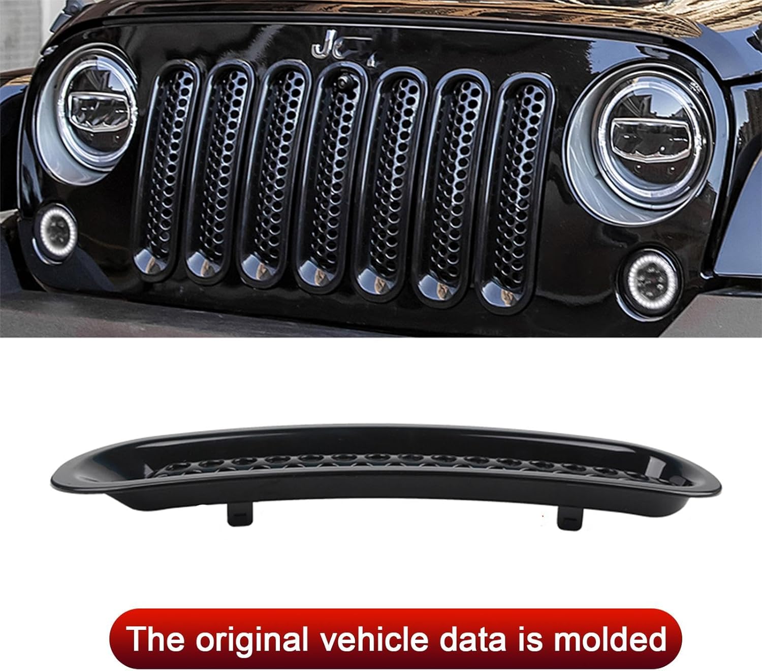 Cubierta de rejilla de malla frontal compatible con Jeep Wrangler JK y JKU 2007-2018 – Insertos de parrilla negros con protector de clip con ranuras