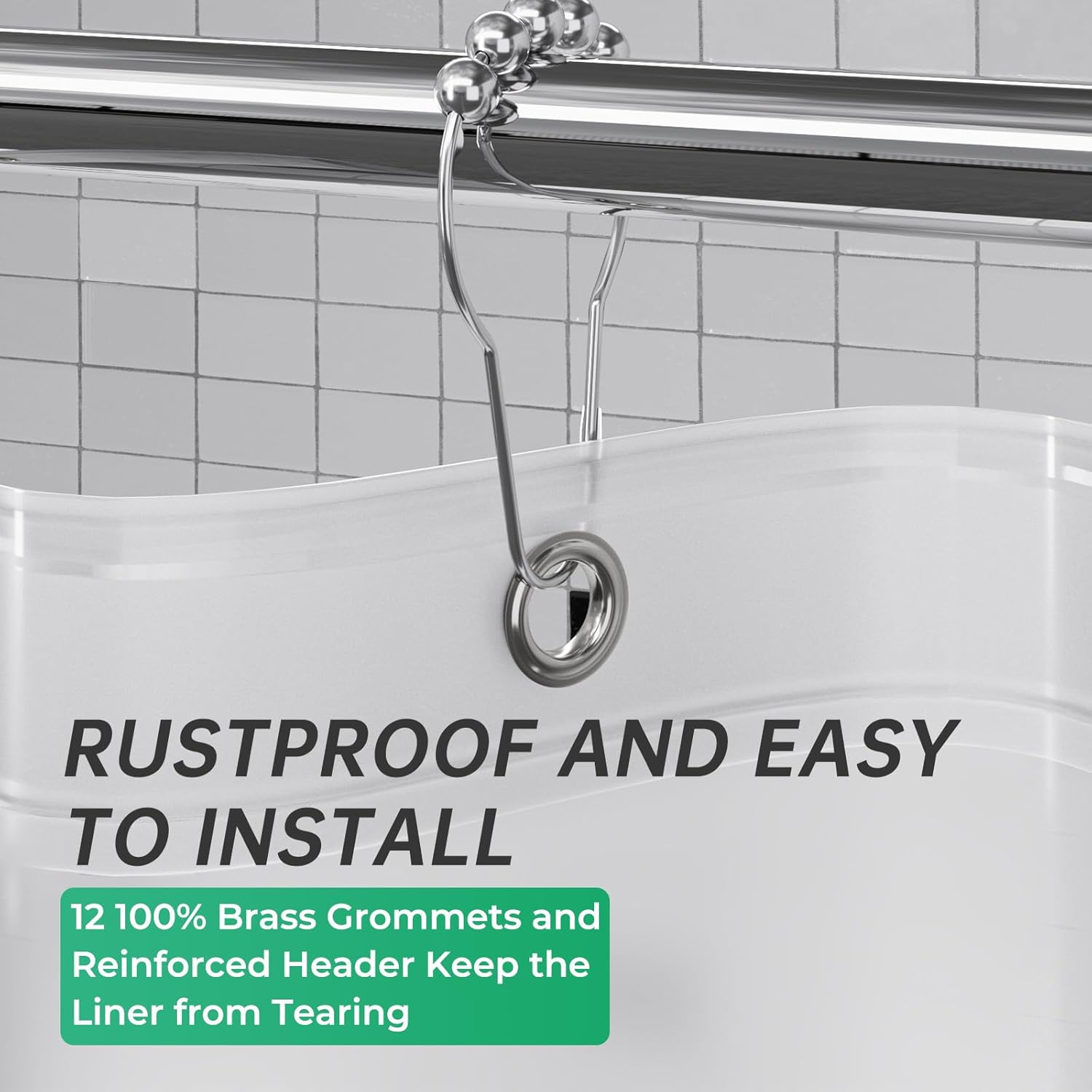 AmazerBath – Cortina de ducha de plástico, 70 x 72 pulgadas, cortina de ducha esmerilada de plástico, impermeable, pesada, gruesa, con 3 piedras