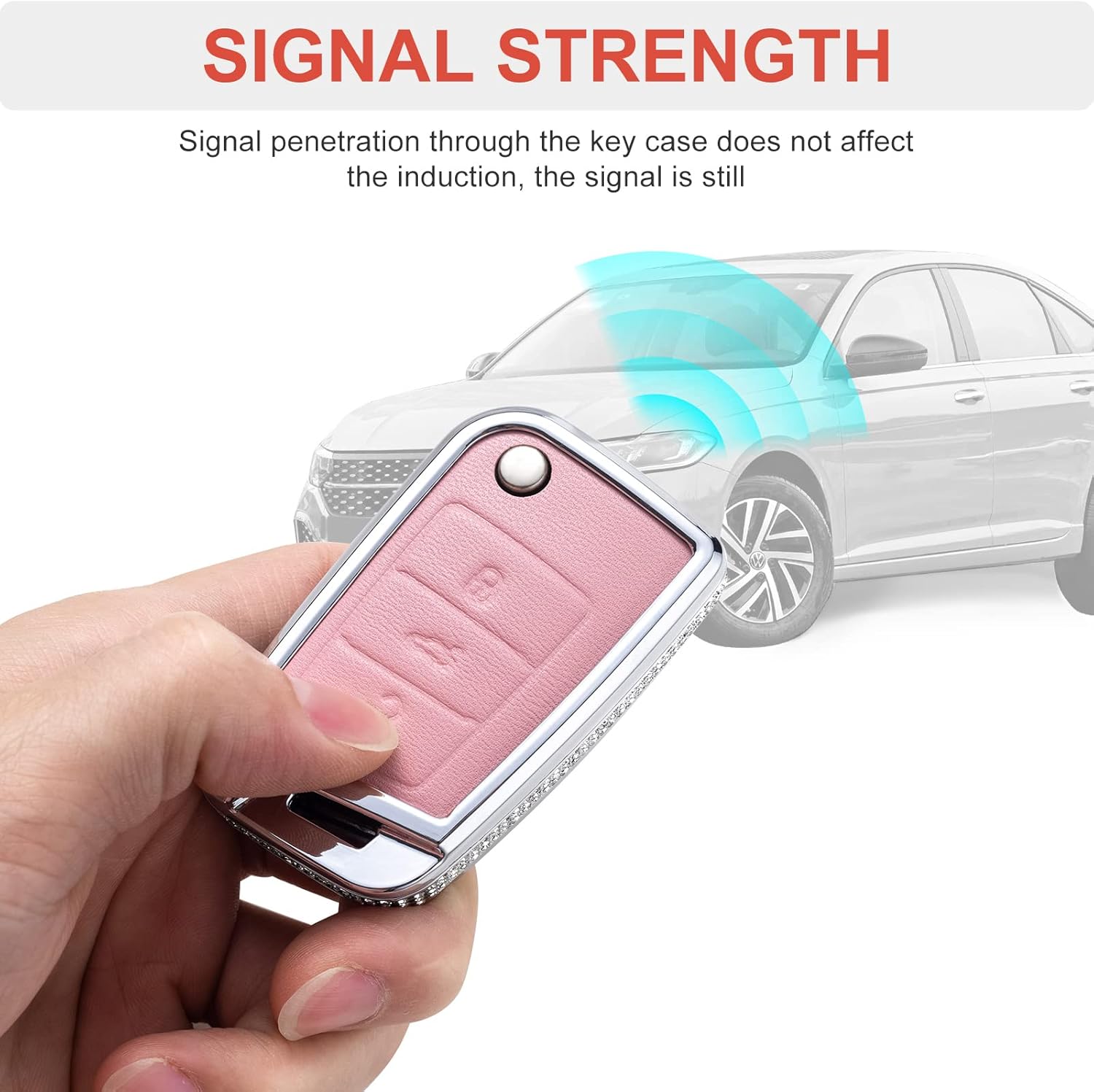 Funda para llavero de VW Volkswagen con llavero, carcasa de protección de cristal de cuero genuino rosa