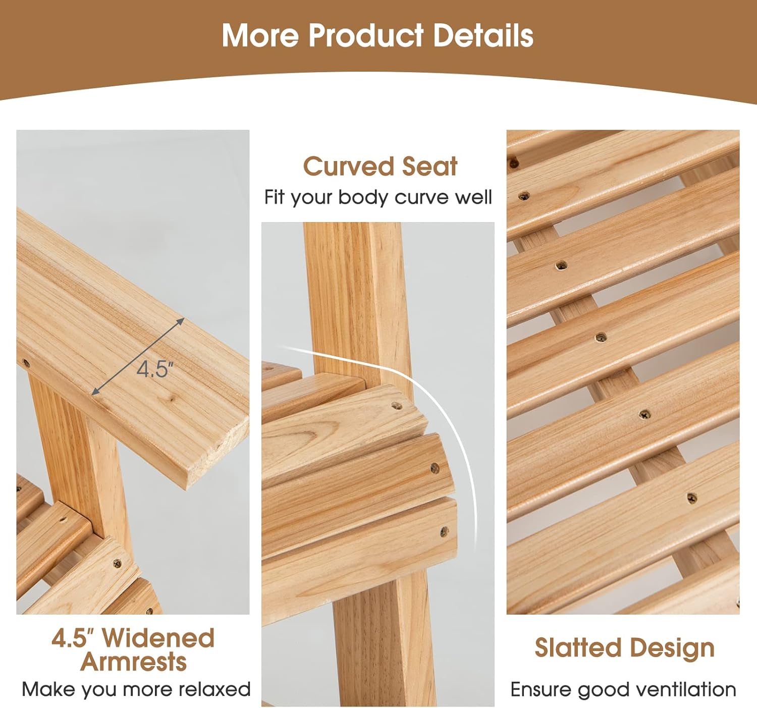 HAPPYGRILL Mecedora de madera para patio al aire libre con soporte oculto para tazas, balancín ergonómico de madera de abeto para porche delantero,