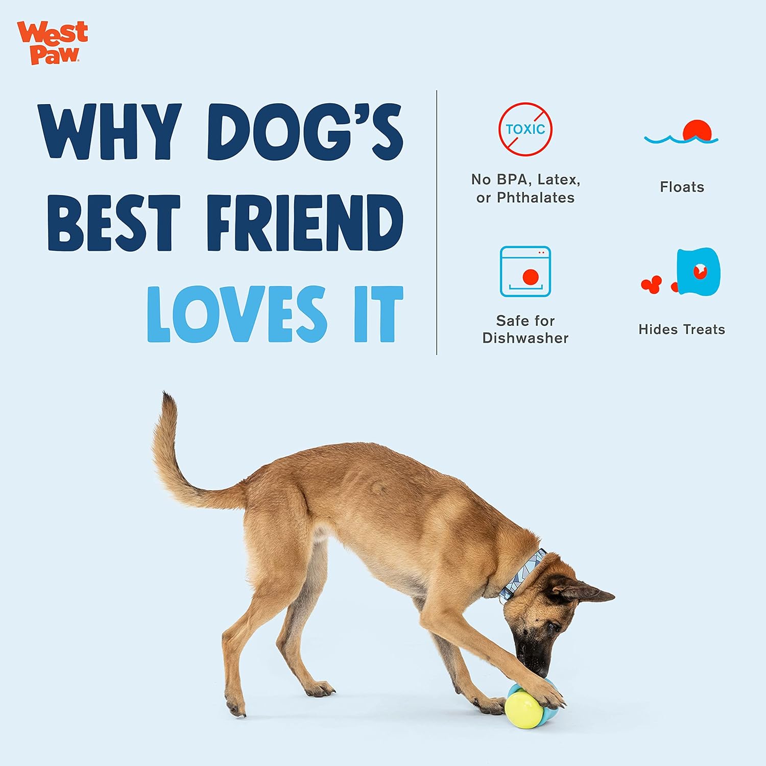Dispensador interactivo de golosinas para perros West Paw, con diseño Toppl de Zogoflex, L