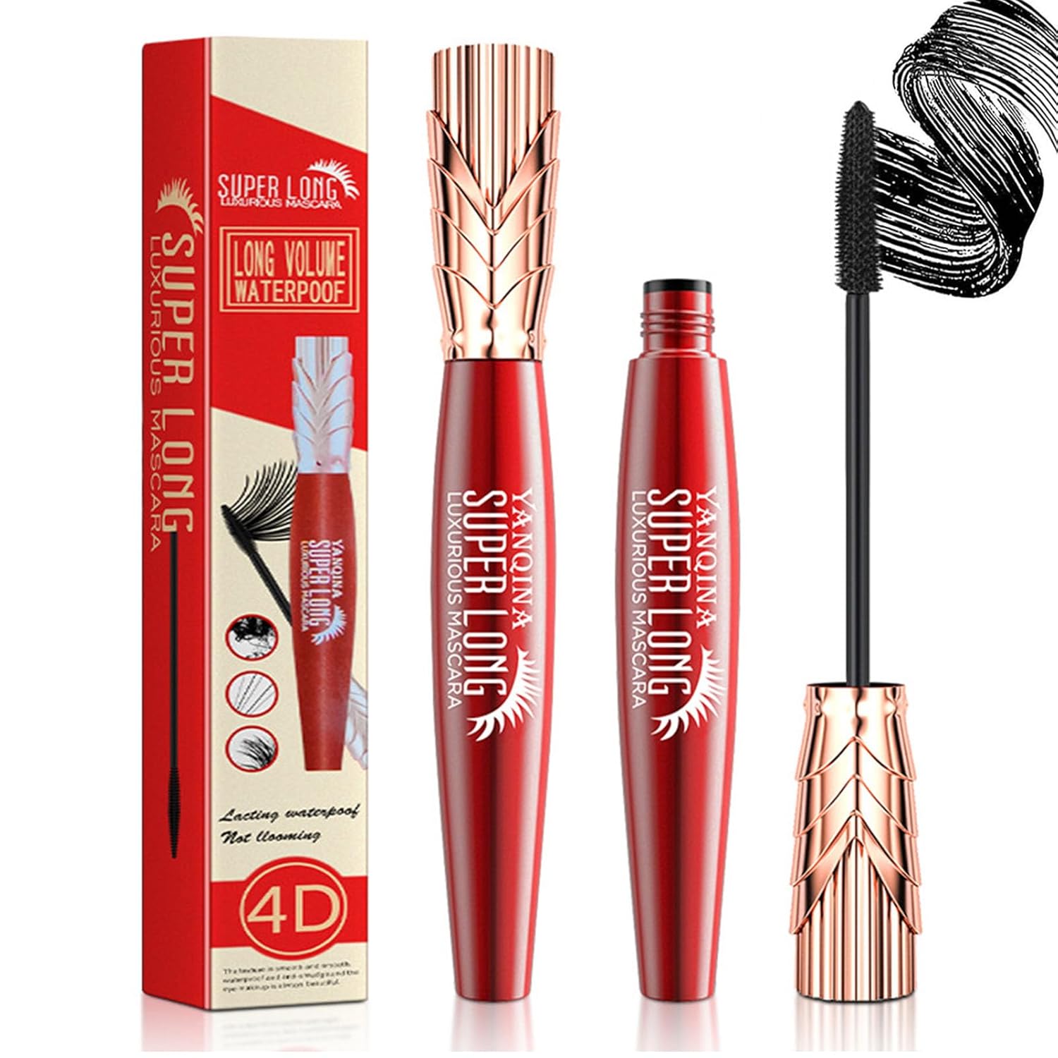 Máscara de maquillaje 4D larga con sujeción rizada, máscara Yanquina súper larga, rímel negro rico mantiene tus pestañas gruesas y largas,