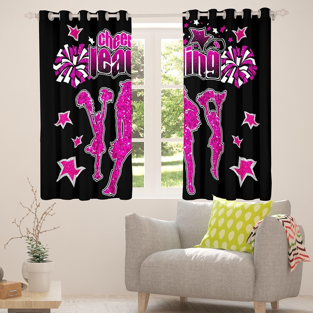 Cortinas de gimnasia para ventana de equipo animador, decoración de dormitorio de niños, niñas, mujeres, adolescentes, decoración de dormitorio,