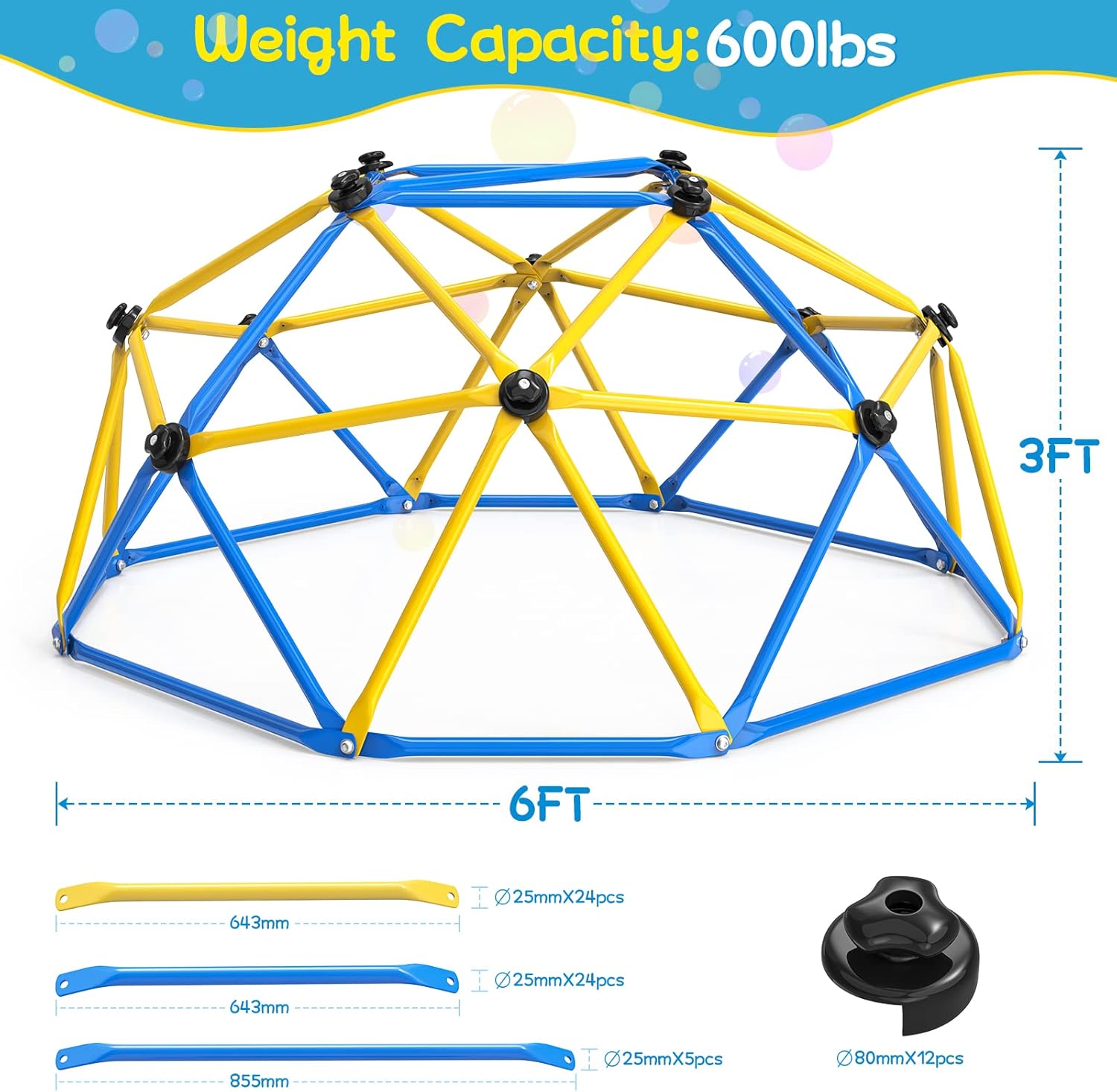 GIKPAL Cúpula de escalada, escalada de cúpula geométrica mejorada de 6 pies con agarre de escalada para niños, equipo de juego para interiores y