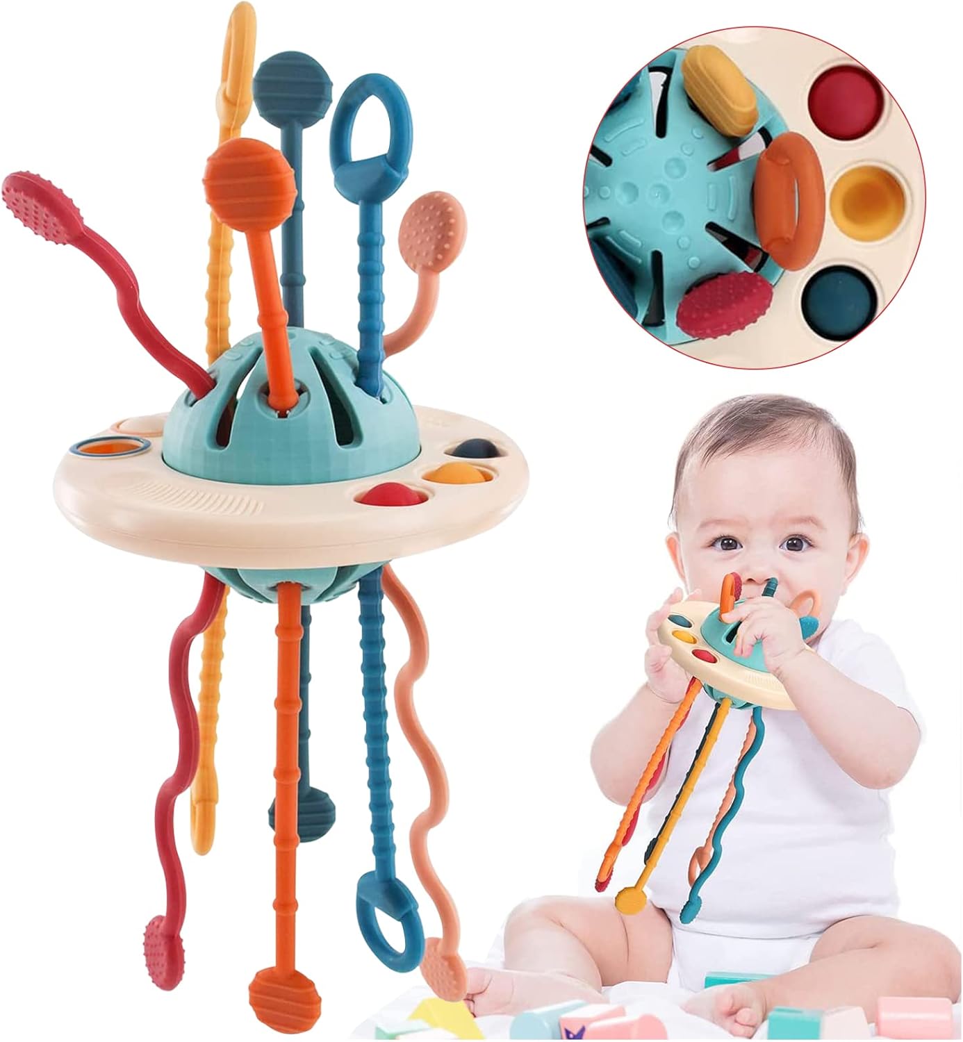 Juguetes sensoriales para bebés, Montessori Pull String Airplane Travel Toys para niños pequeños de 1 a 3 años, juguetes Montessori para bebés de 6