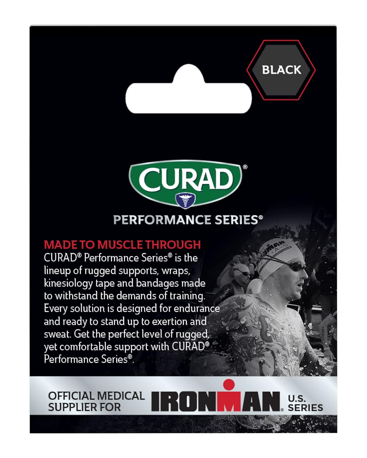 CURAD IRONMAN – Envoltura atlética autoadherente, proveedor médico oficial de IRONMAN, negro, 2 pulgadas x 5 yardas, soporte de compresión para