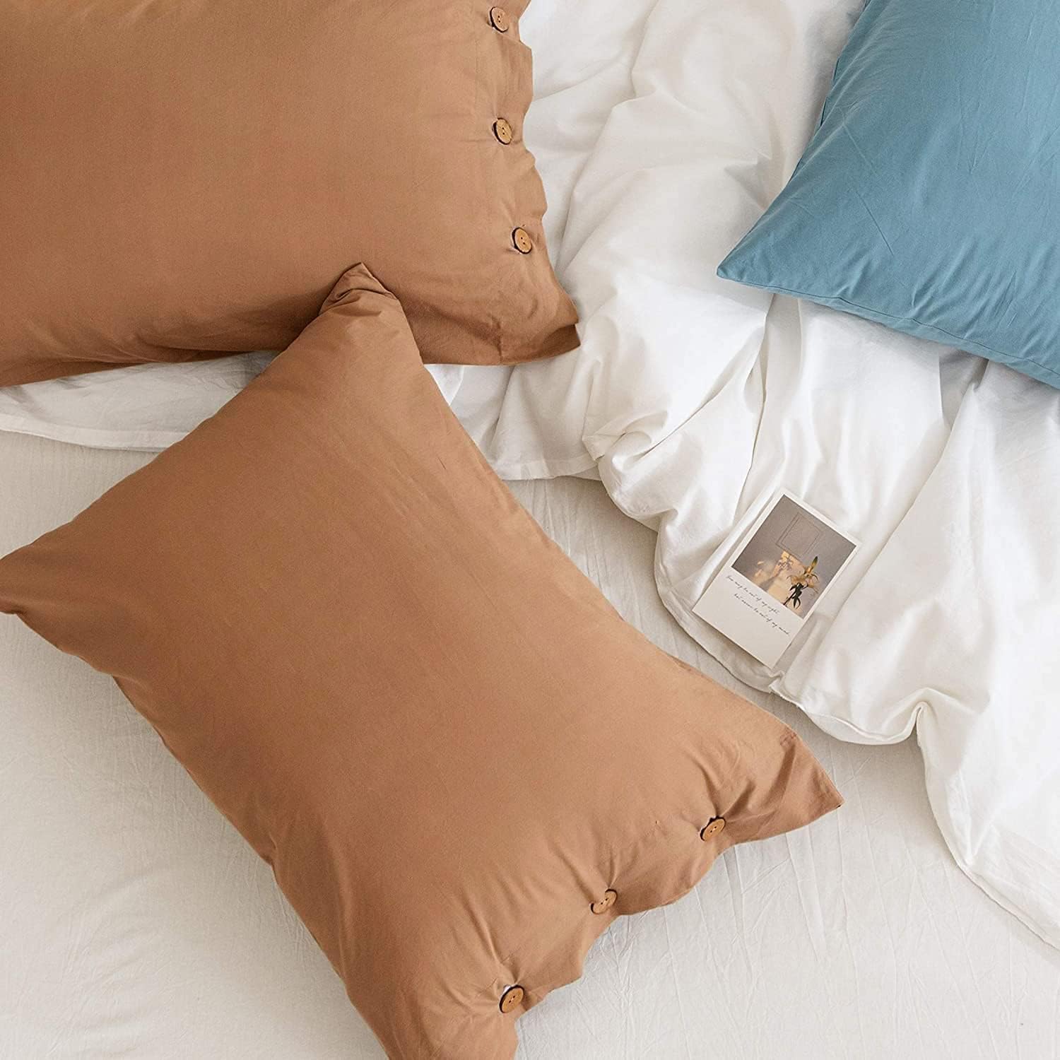 JELLYMONI Juego de 2 fundas de almohada de algodón estándar (20 x 26 pulgadas), con cierre de botón, 100% algodón lavado, suave, transpirable, color